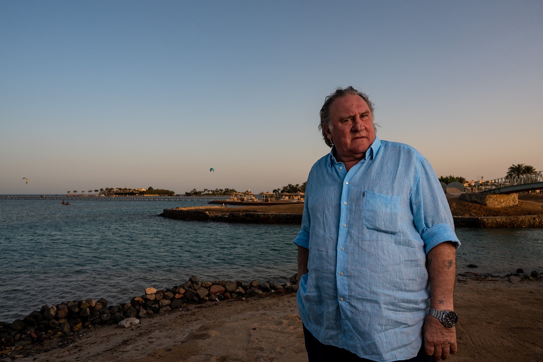 French actor Gerard Depardieu poses at El Gouna Film Festival, in El Gouna, Egypt on October 24, 2020. 