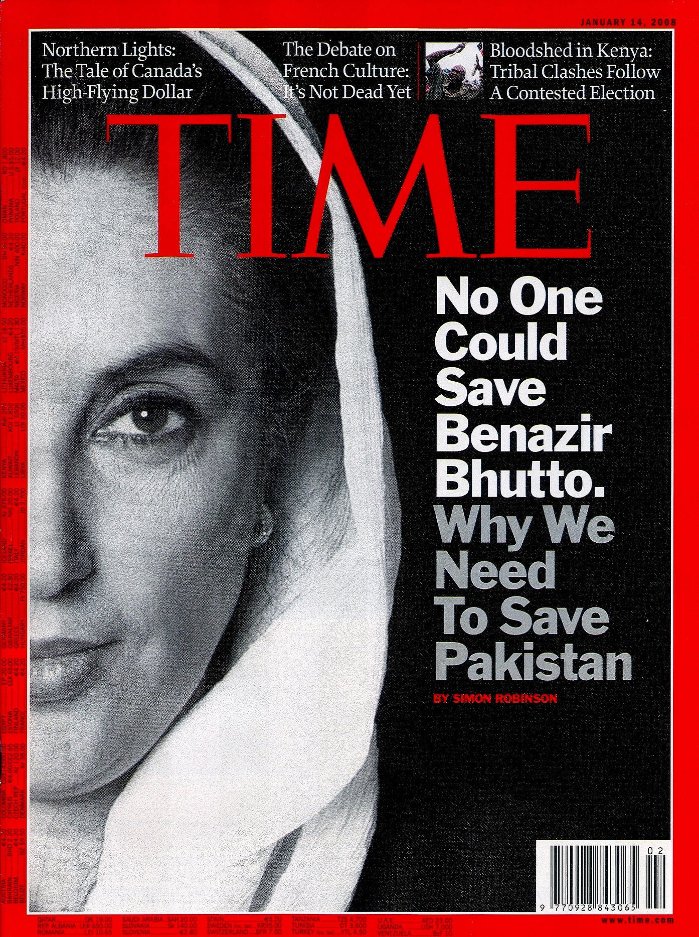File portrait photo of Pakistan's Prime Minister Benazir Bhutto, used by Time Magazine in January 2008, after she was assassinated.