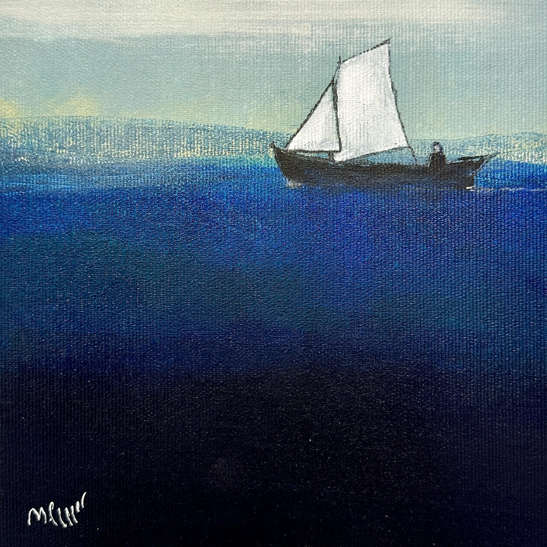 Mot väster. 20x20 cm. Akryl på duk, limmad på trälåda. Pris: 750 SEK.