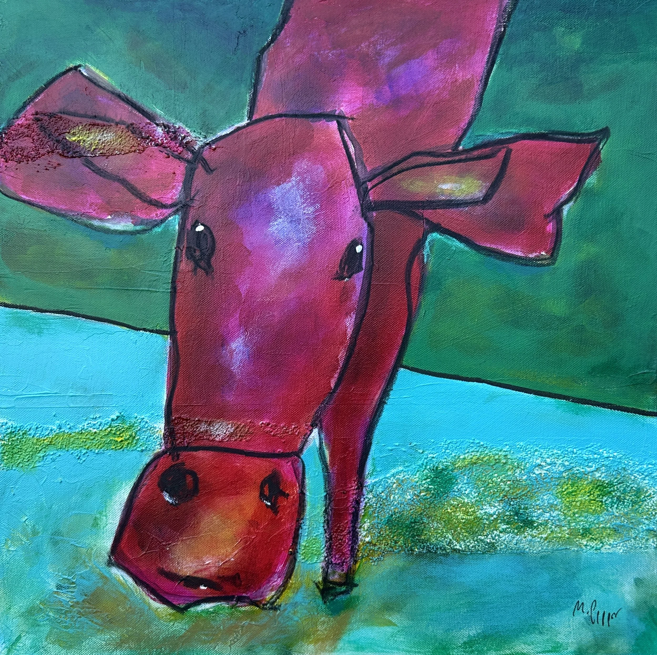 Ko i kvadrat. 50x50 cm. Akryl på duk. Pris: 2800 SEK.