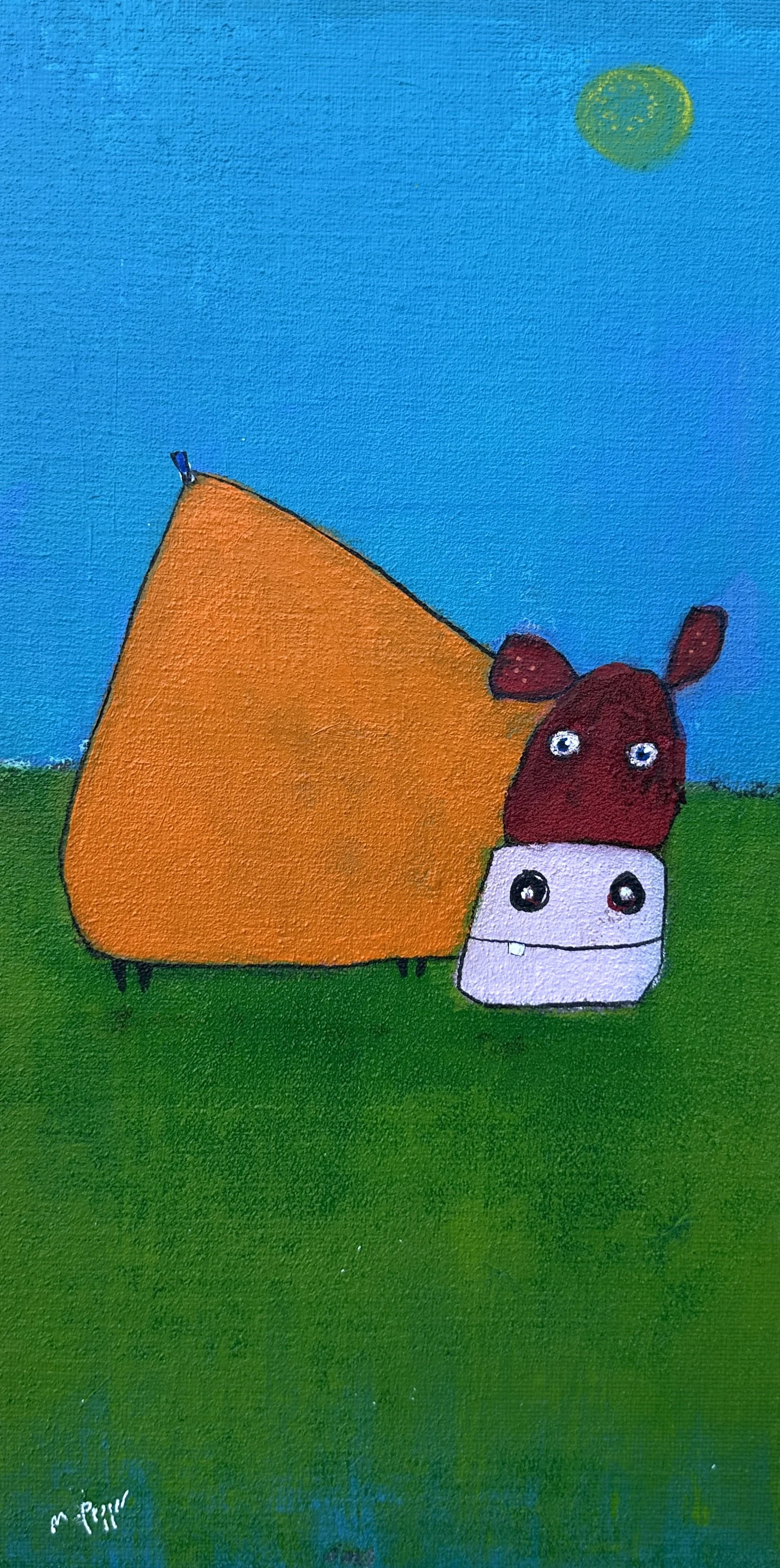 Ko-på-låda I. 40x20 cm. Akryl på duk, limmad på 6 cm djup trälåda. Pris: 1300 SEK.