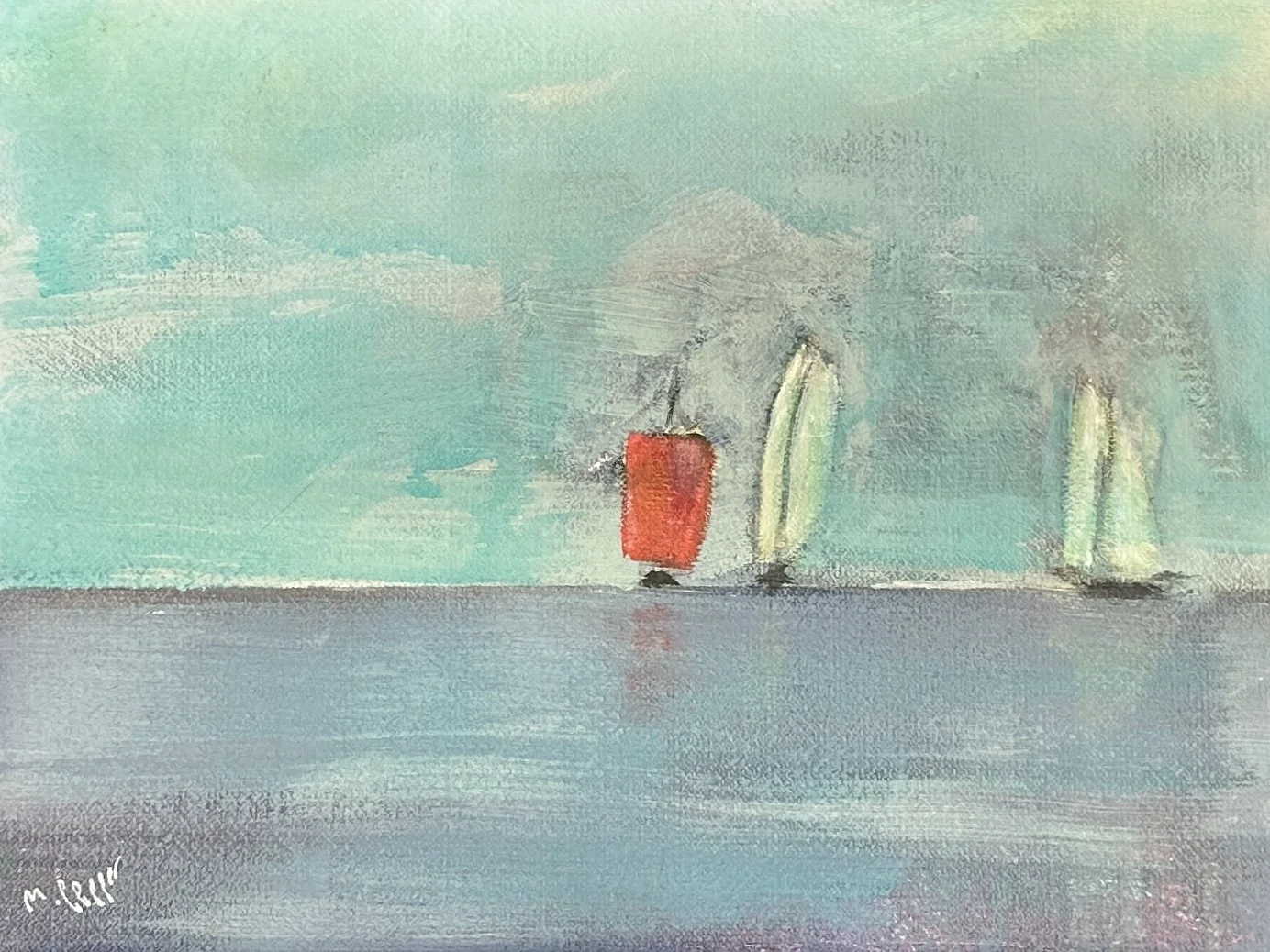 Rött segel. 29x39 cm. Akryl på duk 
Pris: 1900 SEK.
