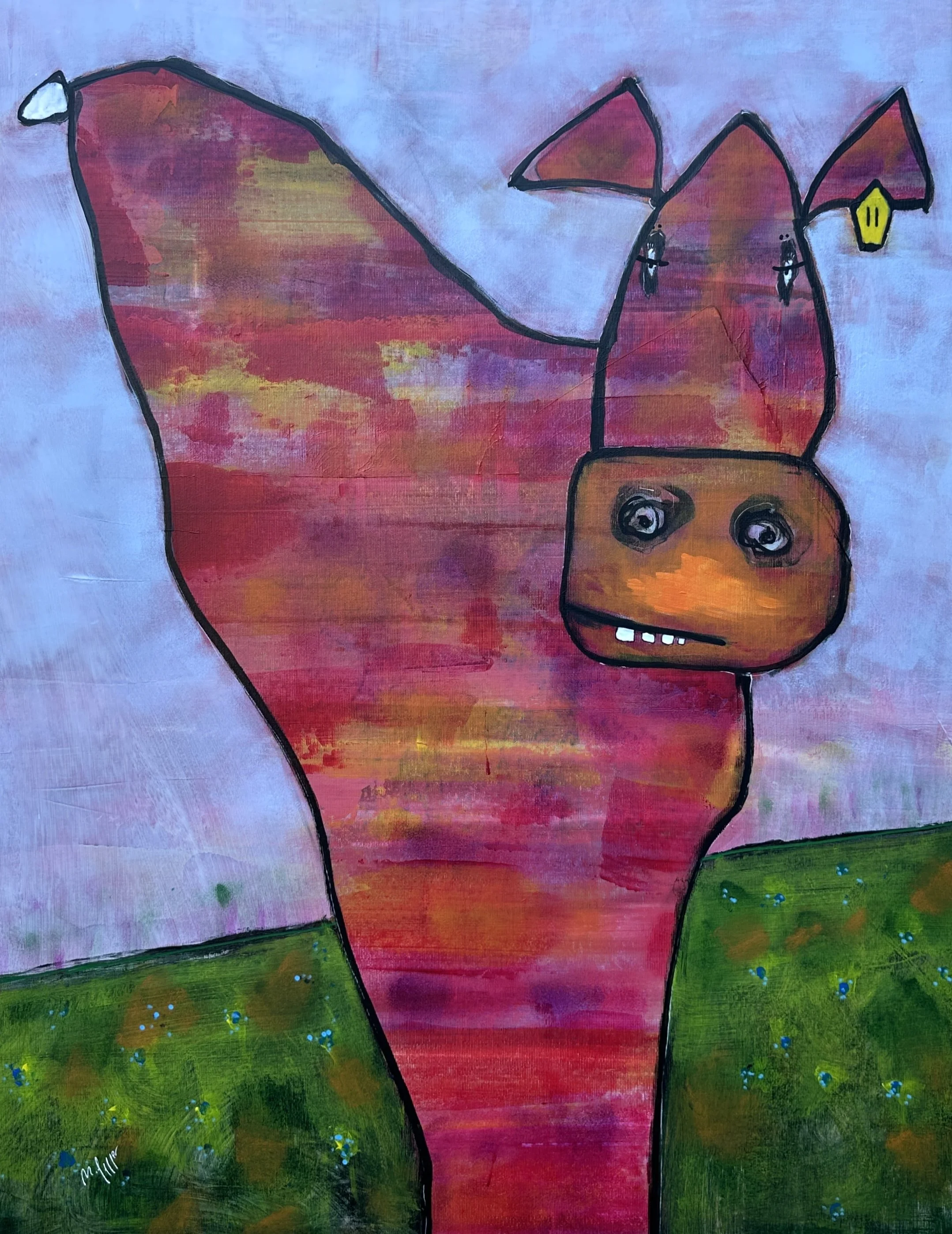 Röd stripad ko. 92x72 cm. Akryl på duk. Pris: 3400 SEK.