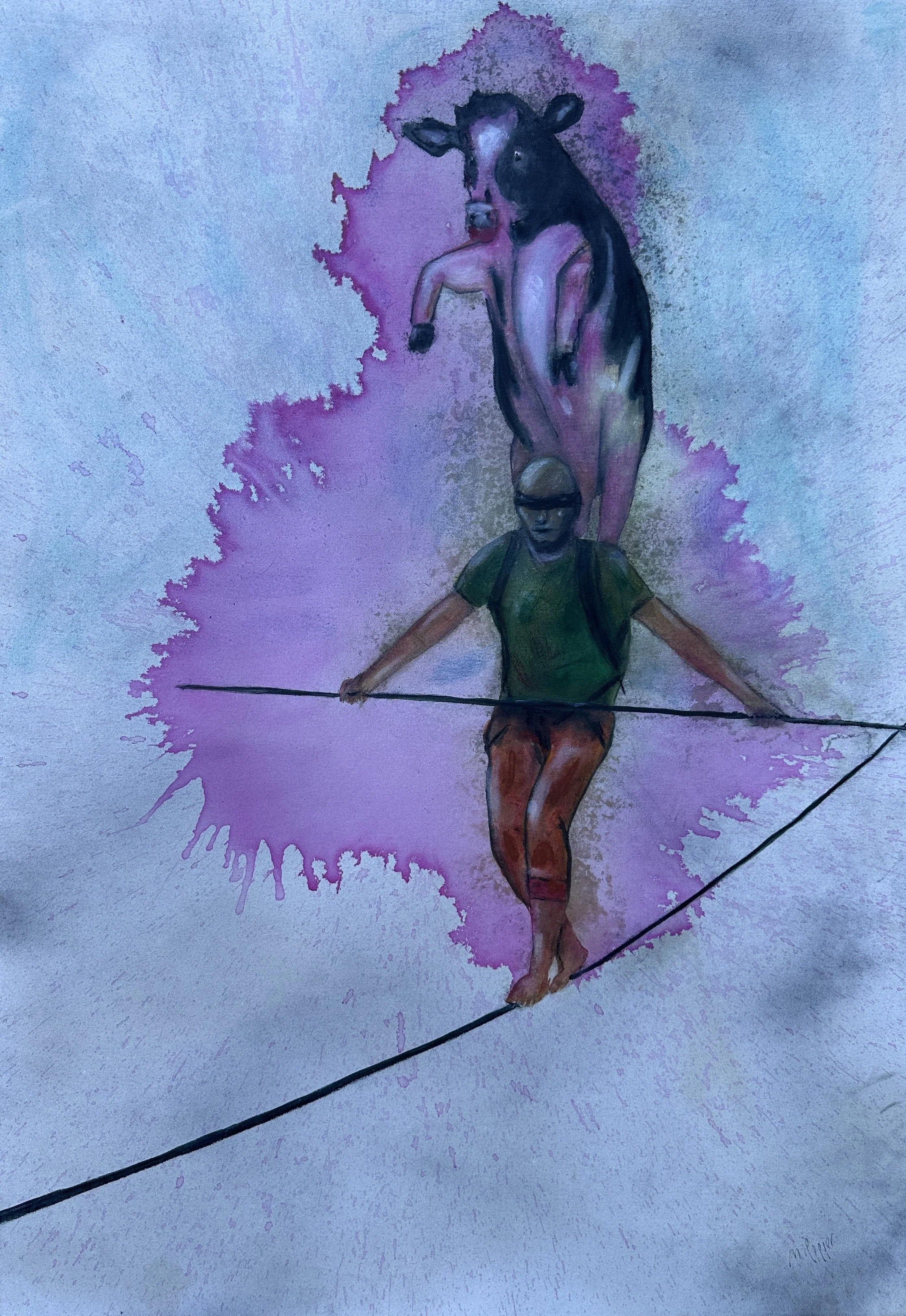Vi har alla ett kors att bära, utom jag som har en ko. 100x70cm. Mixed media på duk. Pris: 3900 SEK.