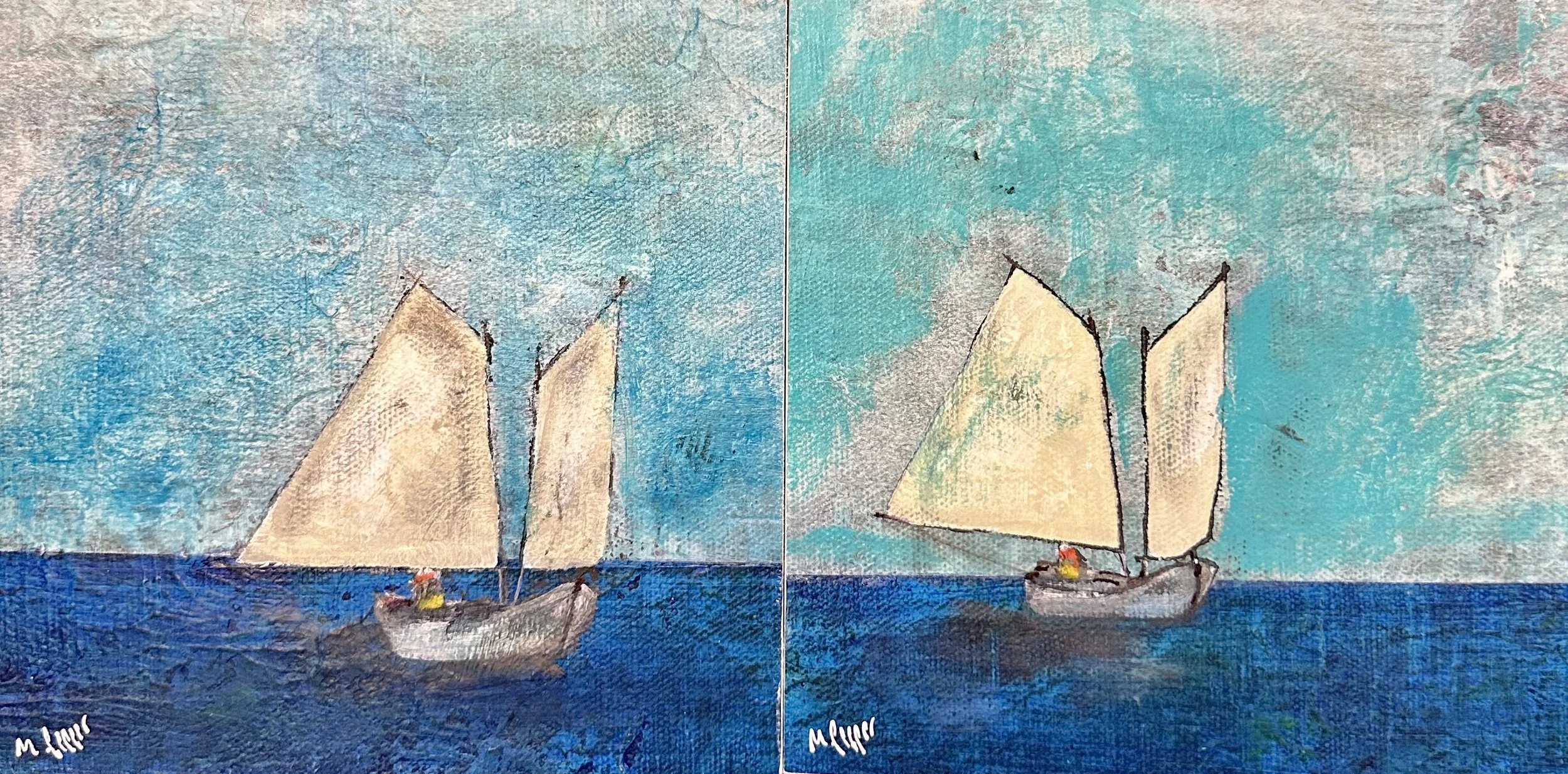 Kusin I och II. 15x15 cm. Akryl på duk, limmad på trälåda. Pris: 500 SEK.