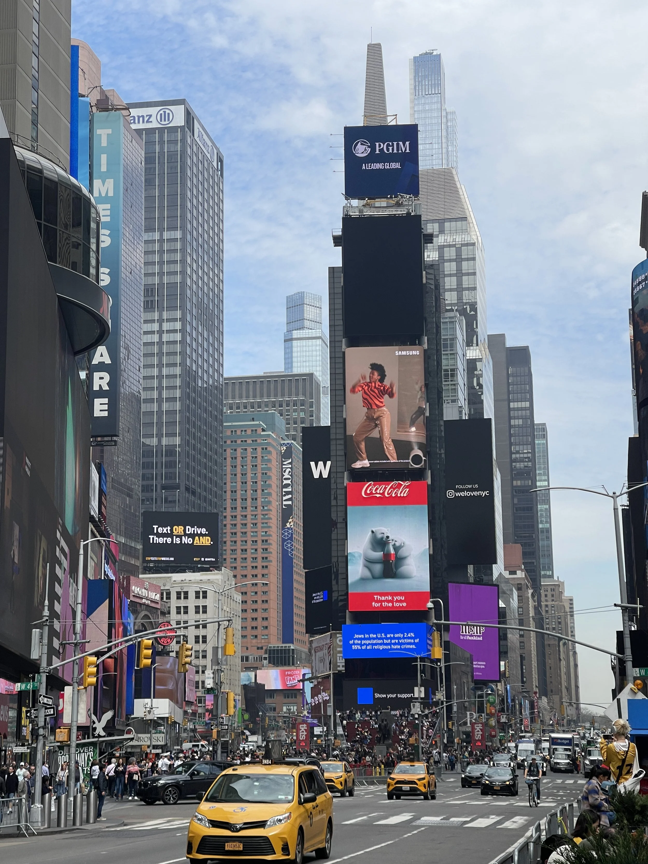 An image of Times Square where people can watch the NYE Ball Drop in 2026