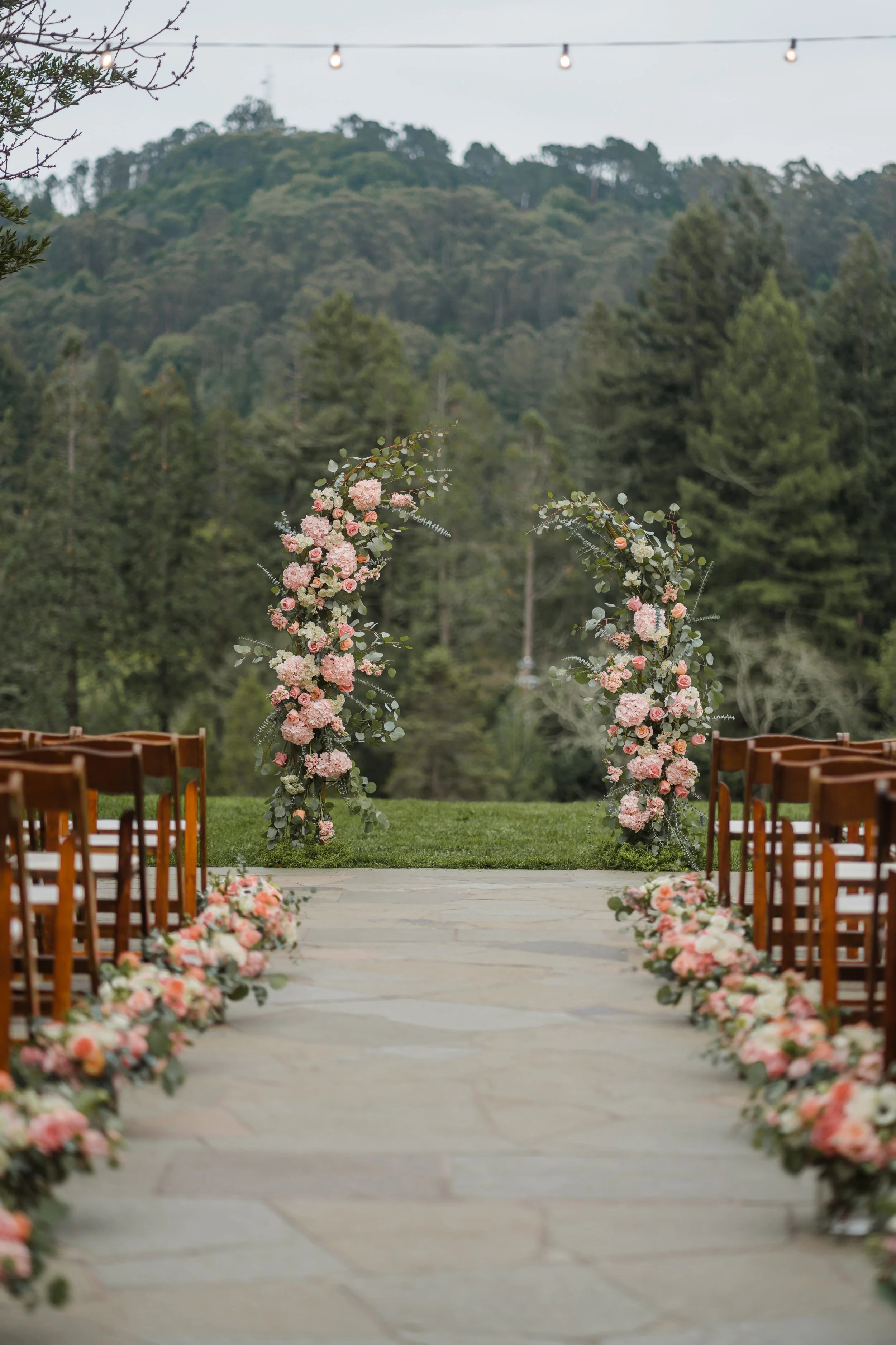Floral archway at a ceremony at Brazilian Room at Tilden Park.