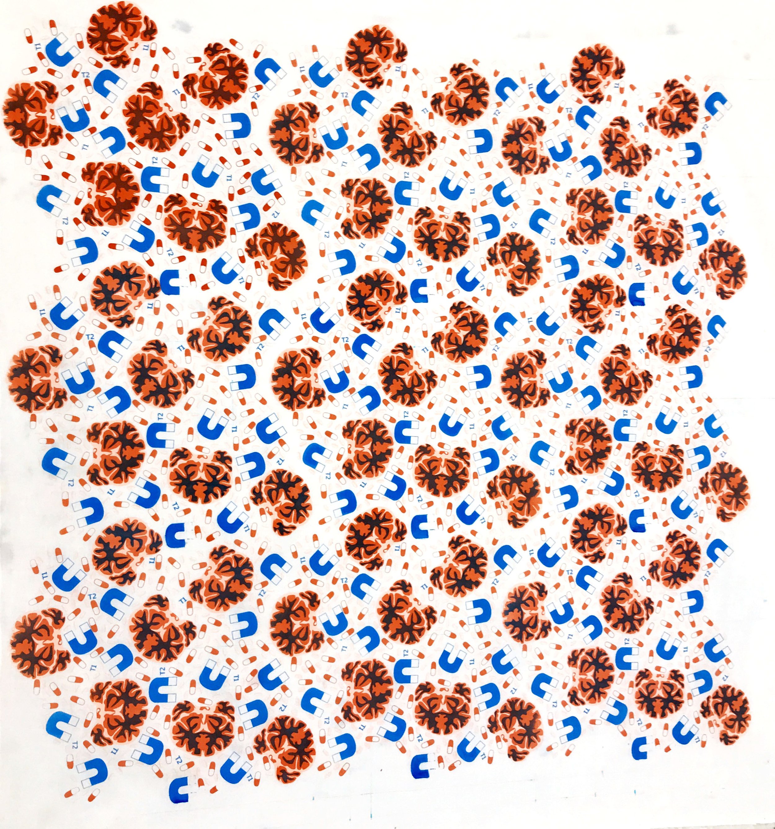 Surface Design: MRI commemorative cloth, multilayer screen print by hand, NCSU 2018.