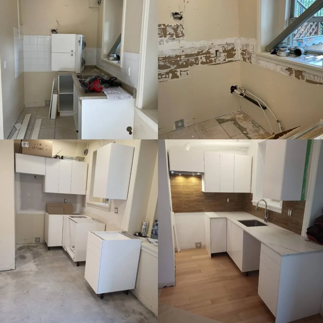 Just wrapped up in time for the Christmas break.

Here is a quick flex space/inlaw suite for one of our latest clients. If features an all new kitchen with quartz countertops. A tub to shower conversion with a lovely mid century vanity with amazing t