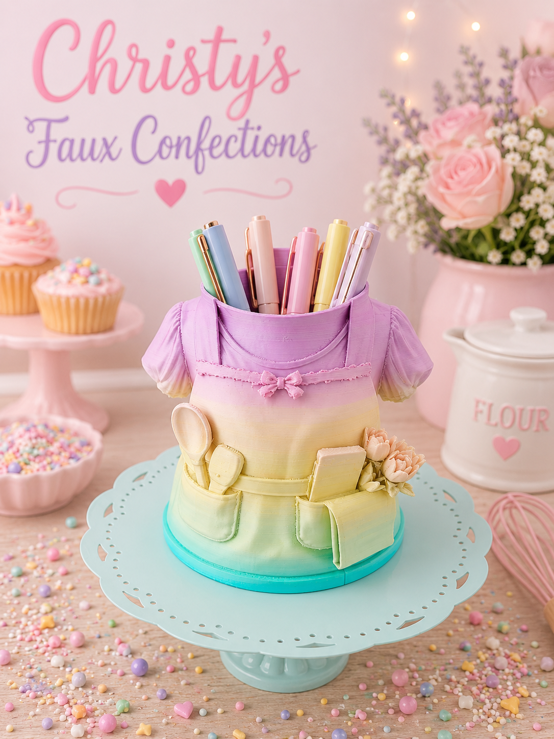 🧁3D Printed Baker Girl Pen Holder🧁