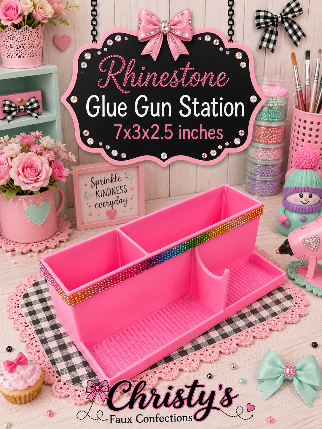 🩷✨️3D Printed Pink Rhinestone Glue Gun Station ✨️🩷