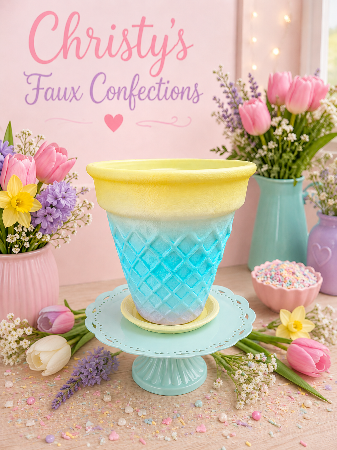 🌸🍦Ice Cream Cone Planter With Drainage Dish🍦🌸