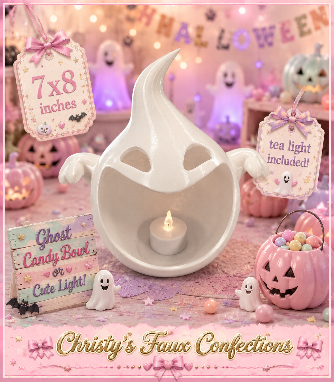 🍬👻Enchanted Ghost Tea Light & Candy Dish👻🍬