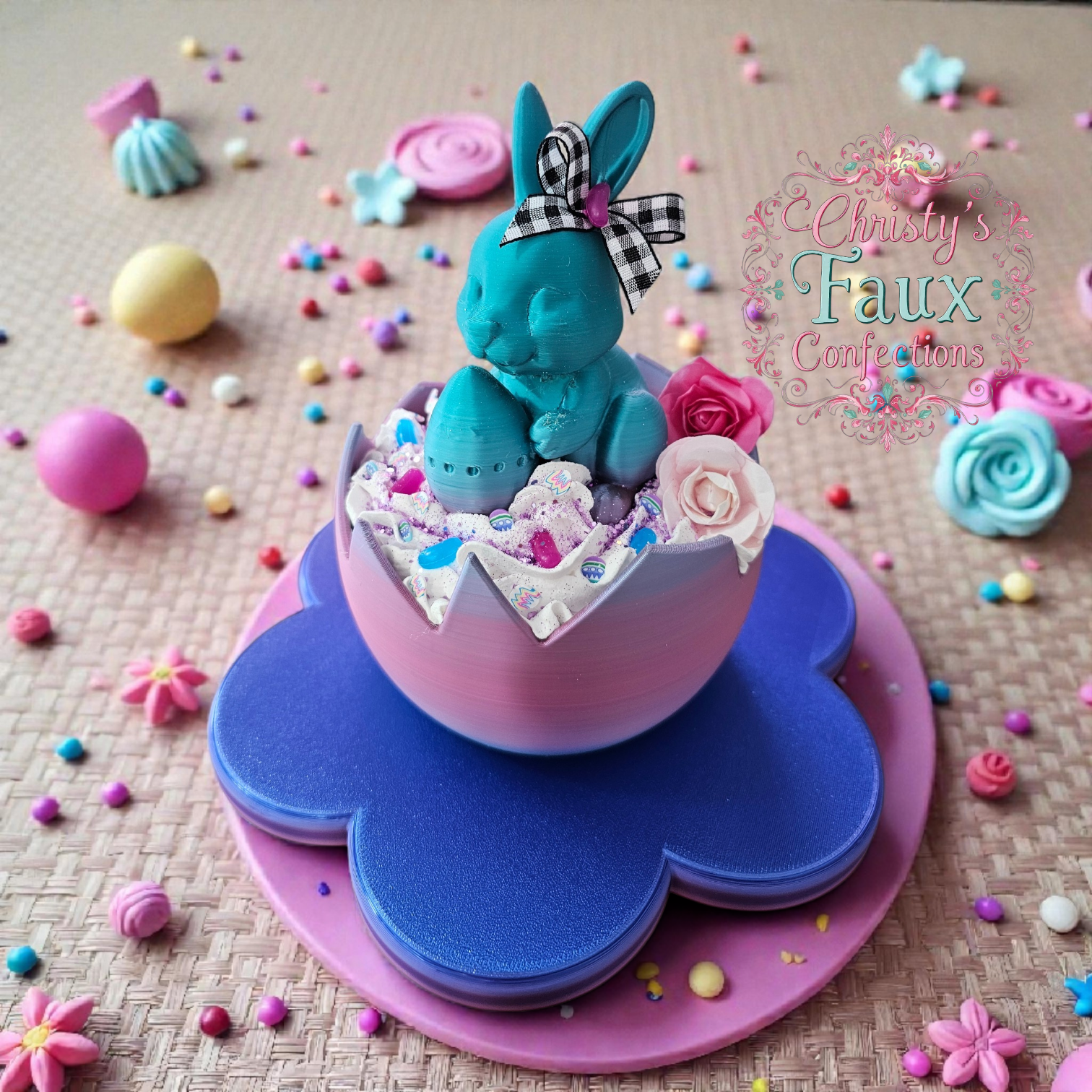 💜🐰💙 Rainbow Silk Egg and Bunny💙🐰💜