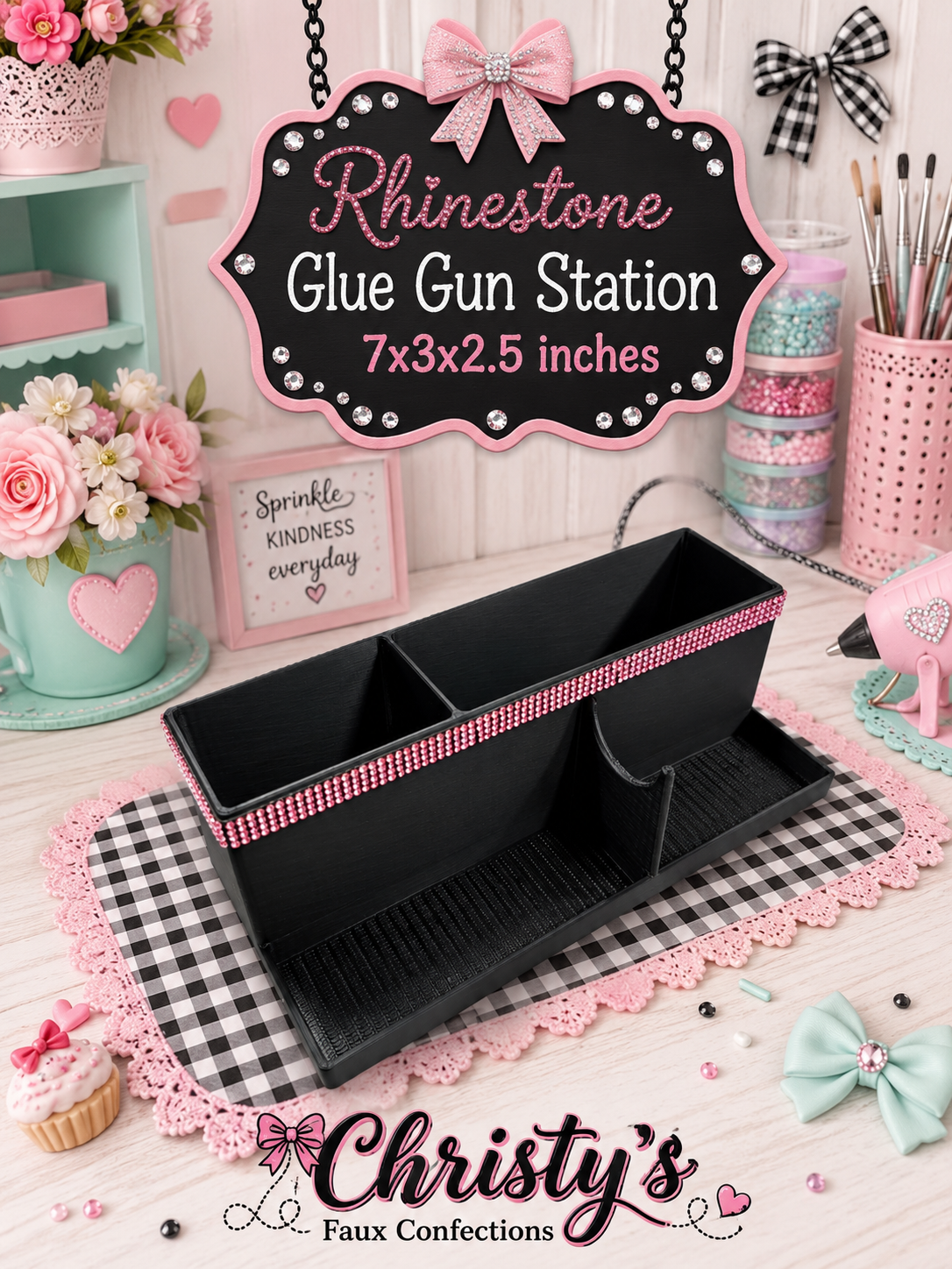 🖤🩷3D Printed Black Rhinestone Glue Gun Station 🩷🖤