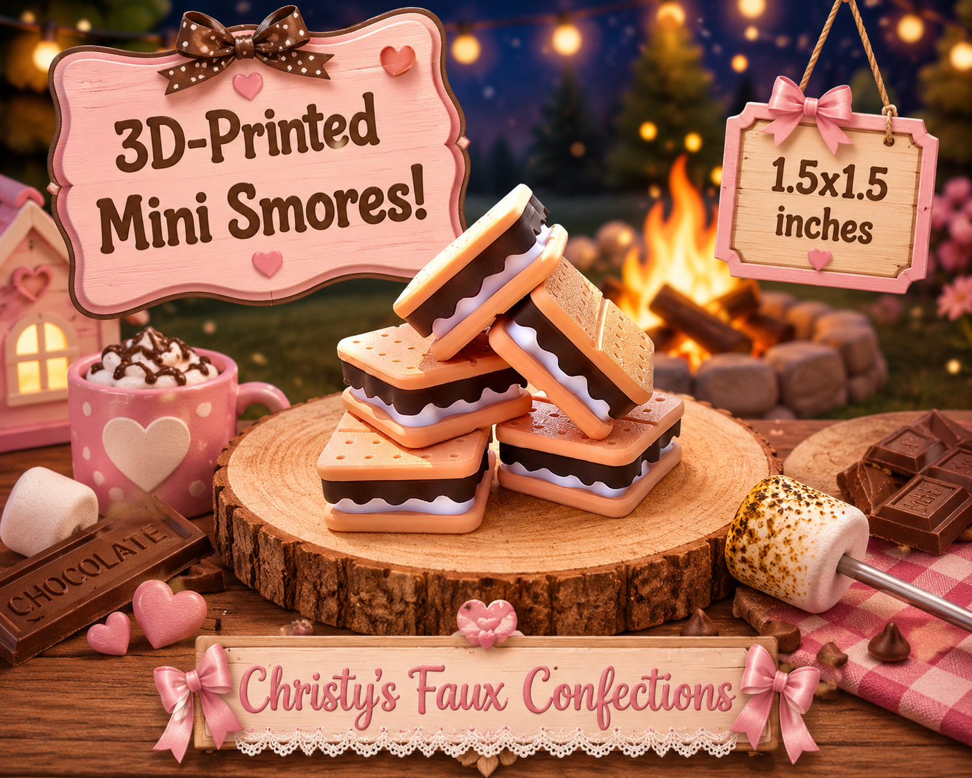3D-Printed Mini S'mores – Set of 6 🤎🍫🔥