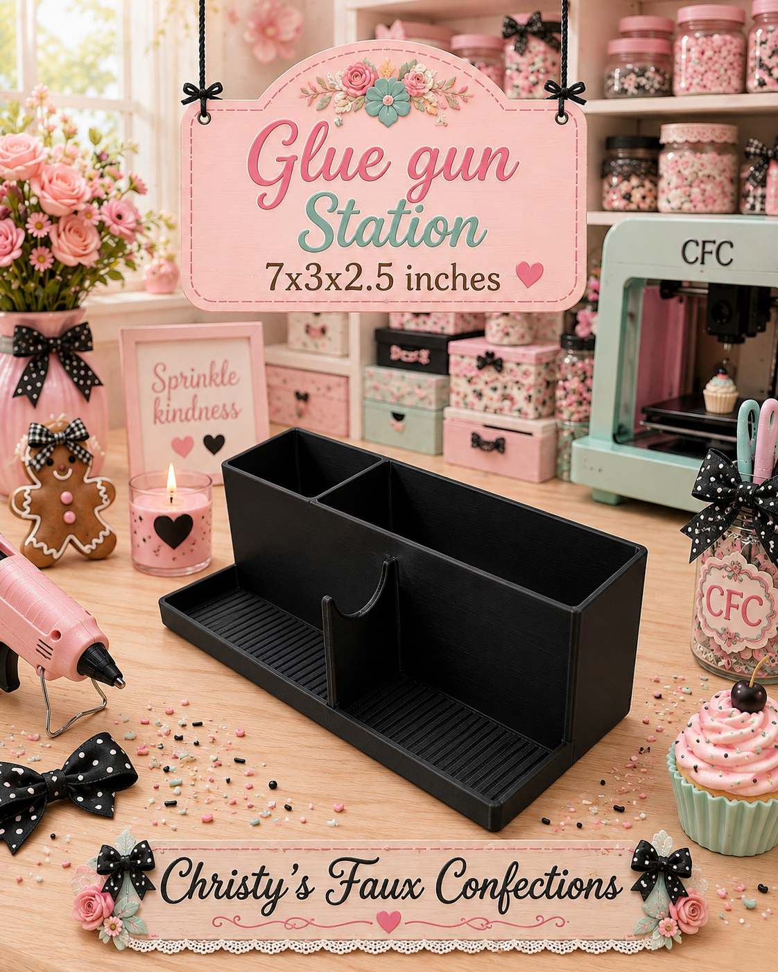 🖤3D Printed Black Glue Gun Station 🖤