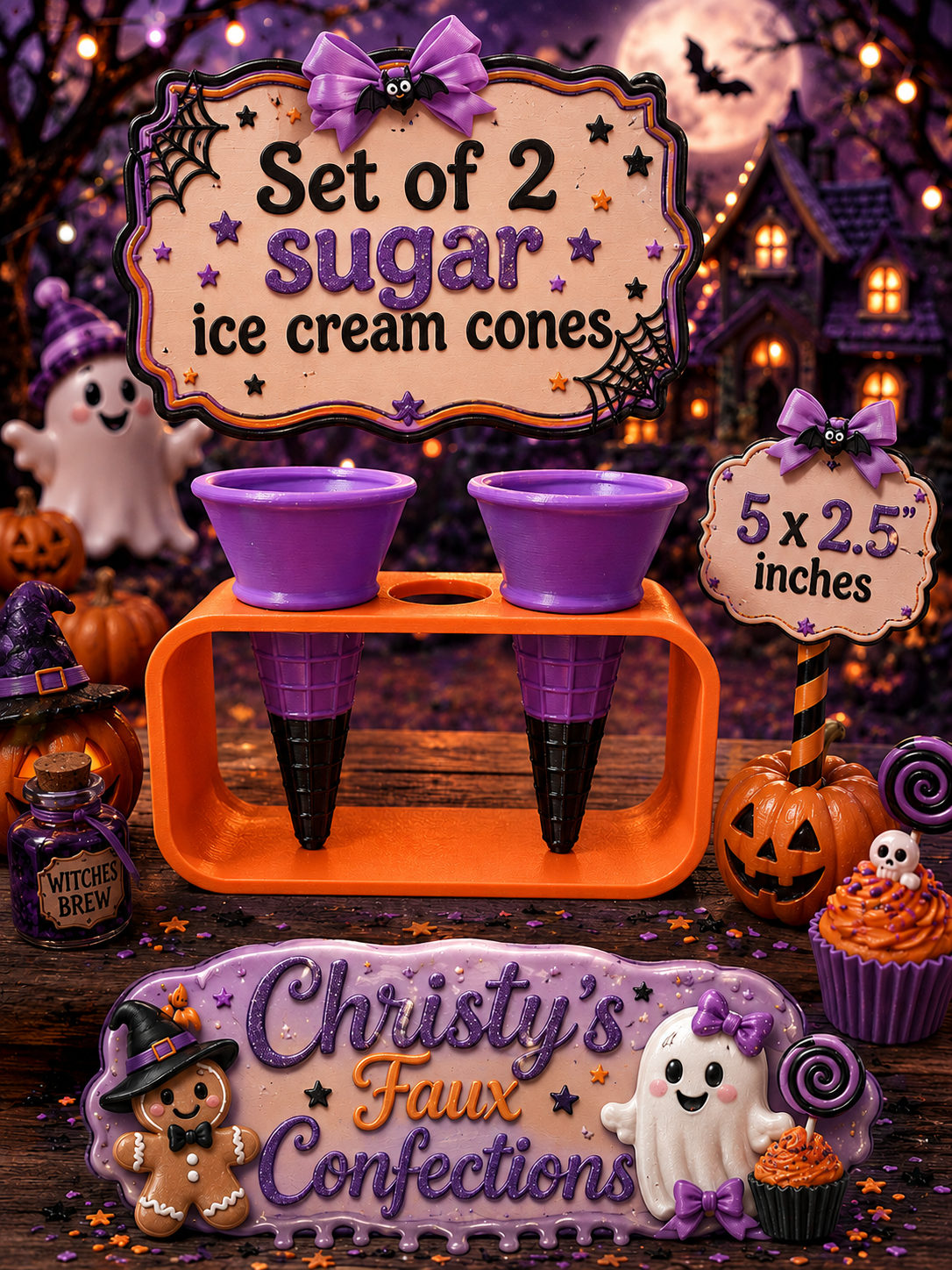 🍦💜🖤 Set of 2 Ice Cream Cones🖤💜🍦