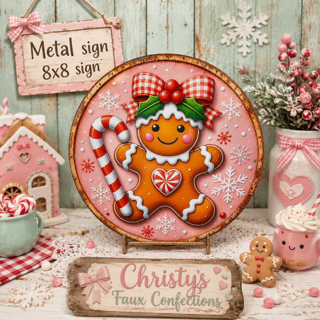 🩷🤎Pink Metal Gingerbread Sign🤎🩷