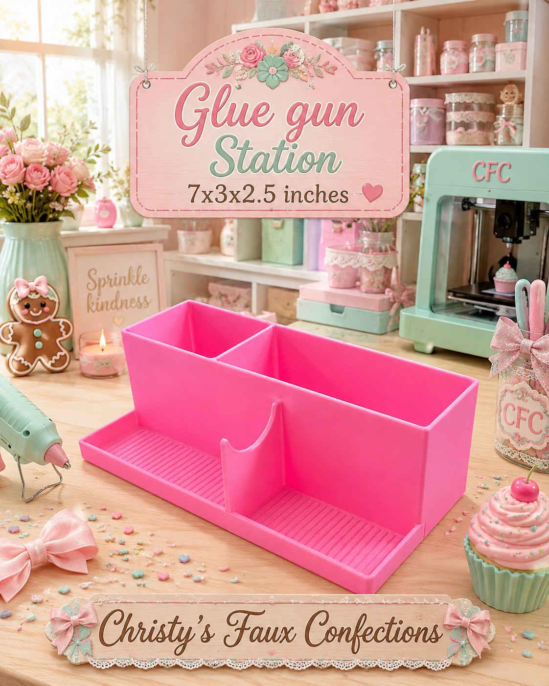 🩷3D Printed Pink Glue Gun Station🩷