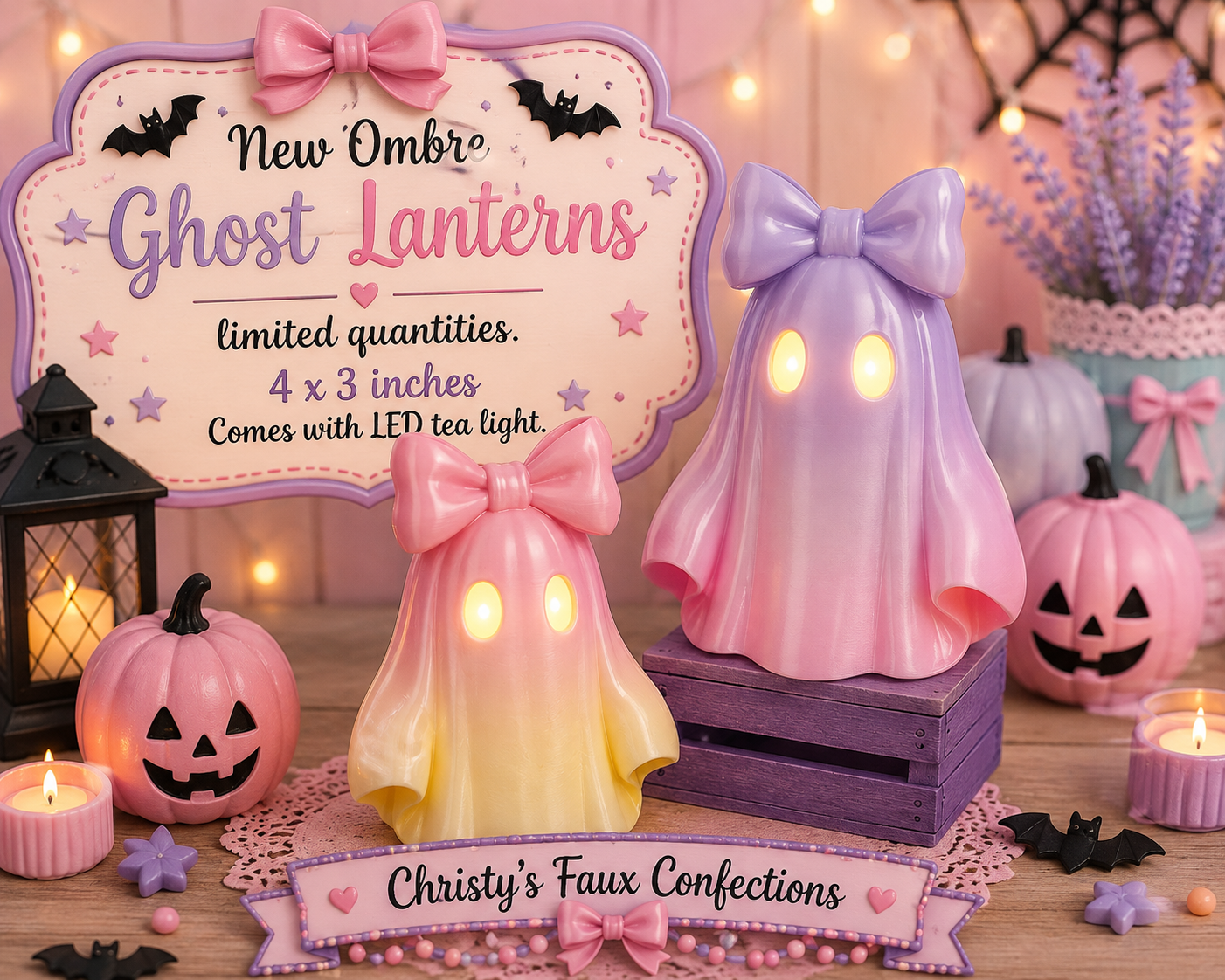 👻 New Ombre Ghost Lanterns  With LED Tea Light👻