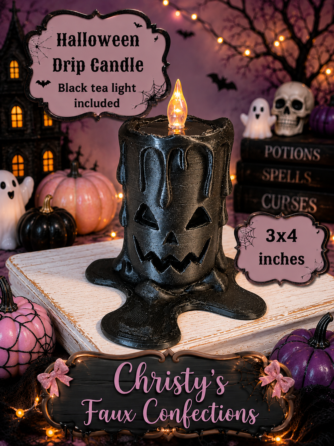 🕯️🖤3D Printed Black Drip Candle with Tea Light🖤🕯️
