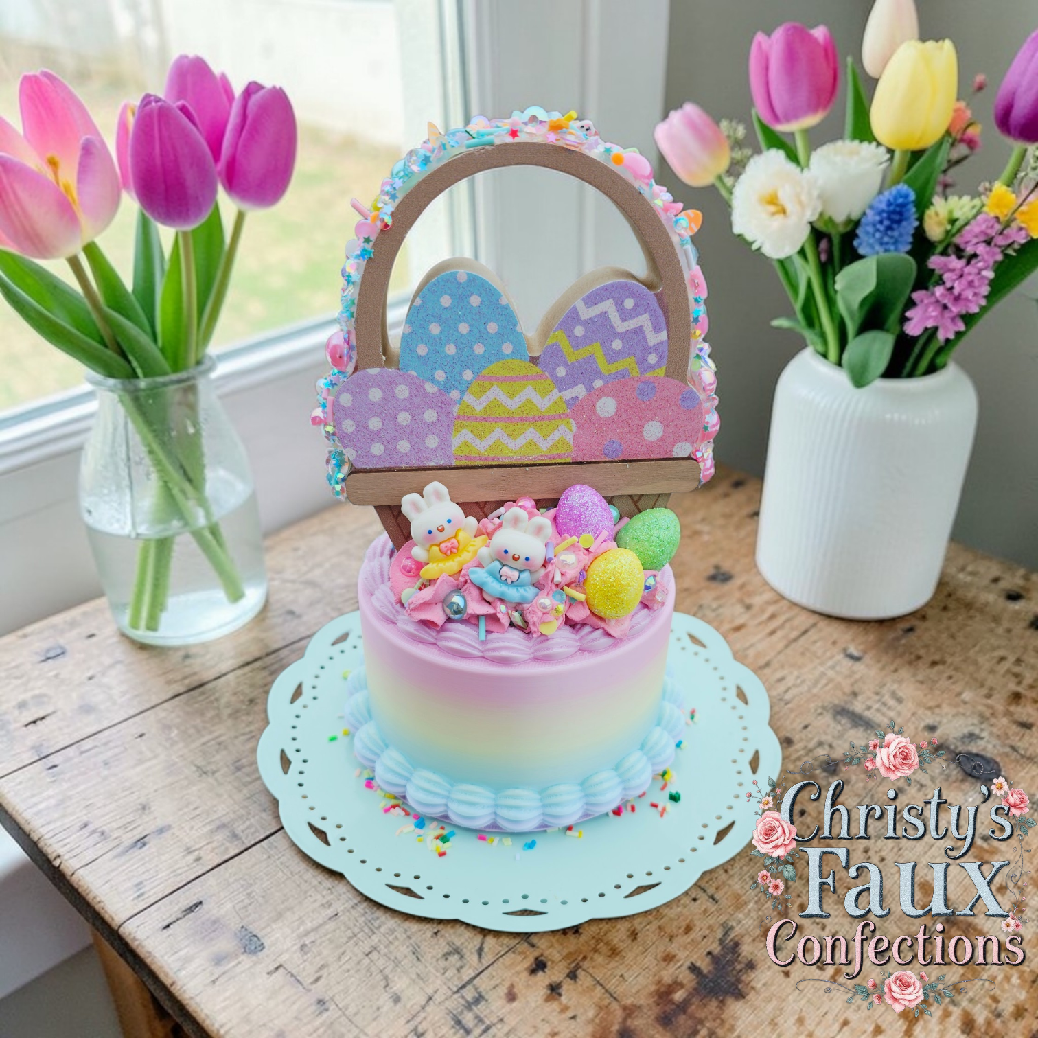 🐰🩷🎂Pastel Cake with Easter Basket🎂🩷🐰