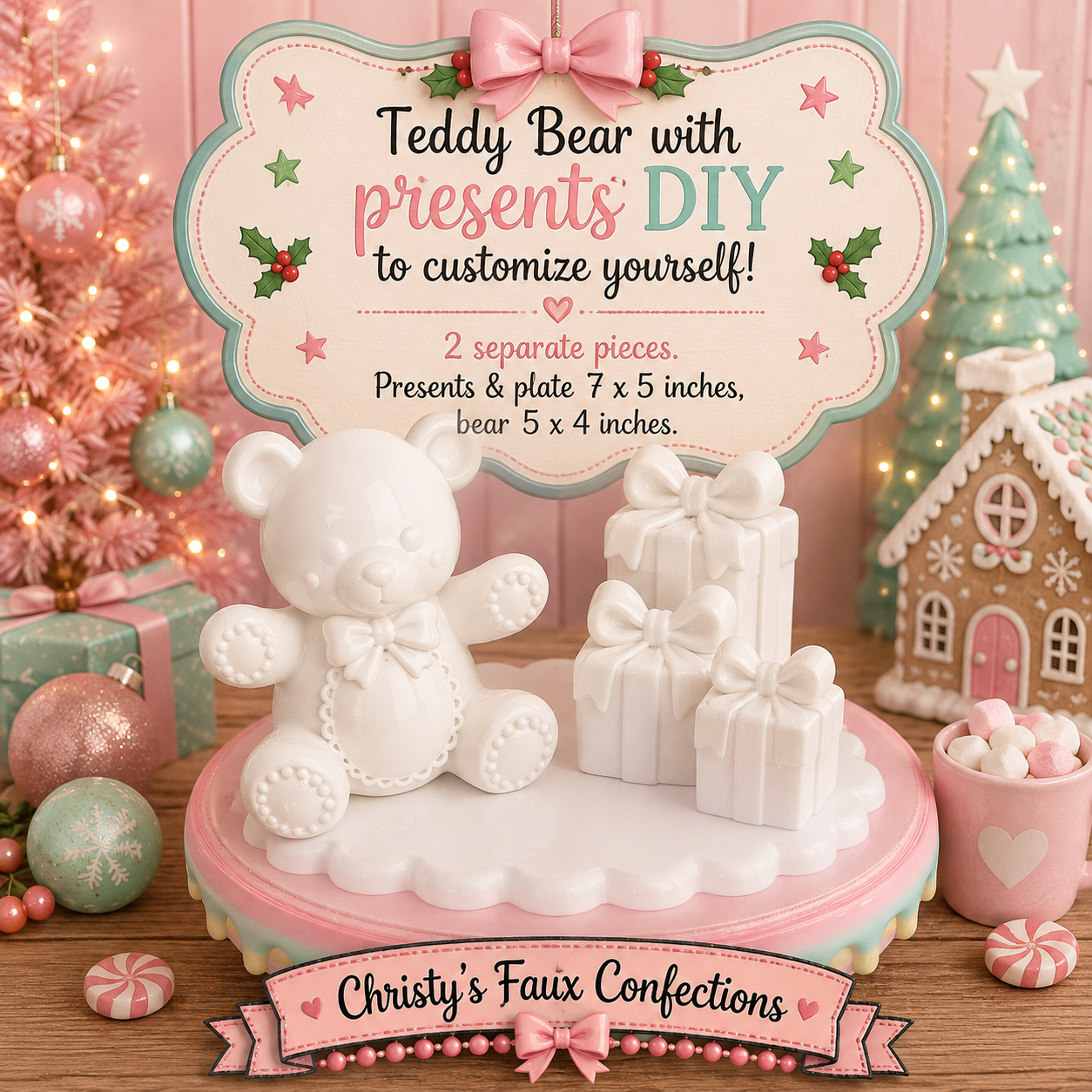 🎀 DIY Blank Teddy Bear & Presents Set 🎄