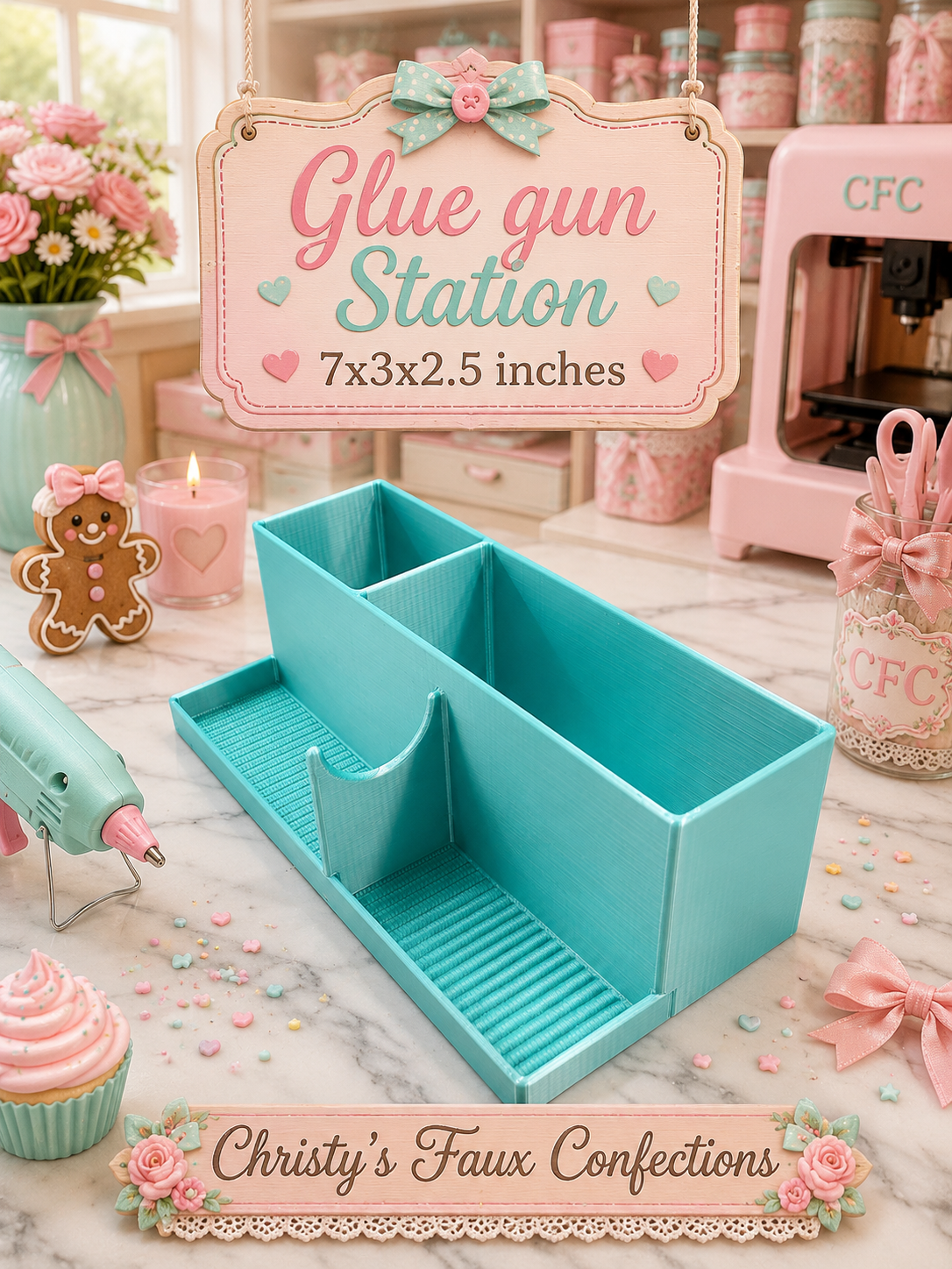 🩵Turquoise 3D Printed Glue Gun Station 🩵