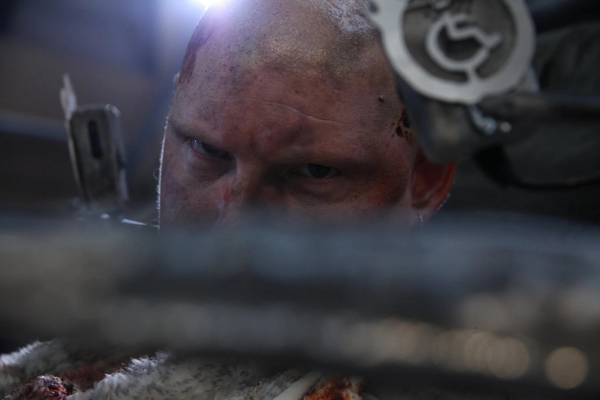 My angry eyes looking through the spikes of my apocalyptic wheelchair.