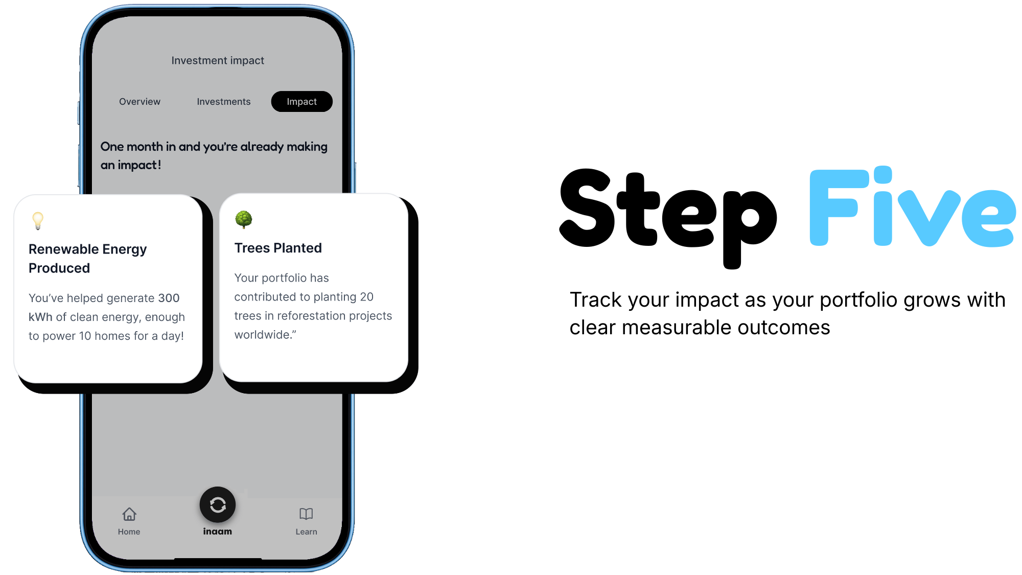image of the impact an investor has made which helped generate clean energy through using inaam