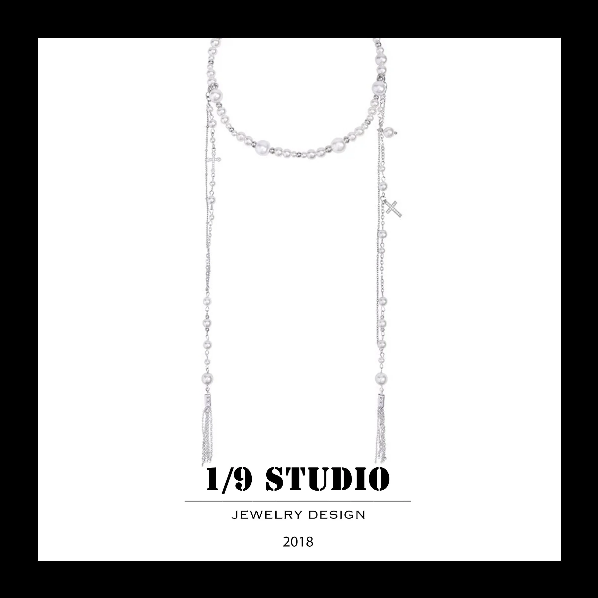 Seraphic Pearl Cascade Cross 18K White Gold Filled Brass Silver Adjustable Necklace