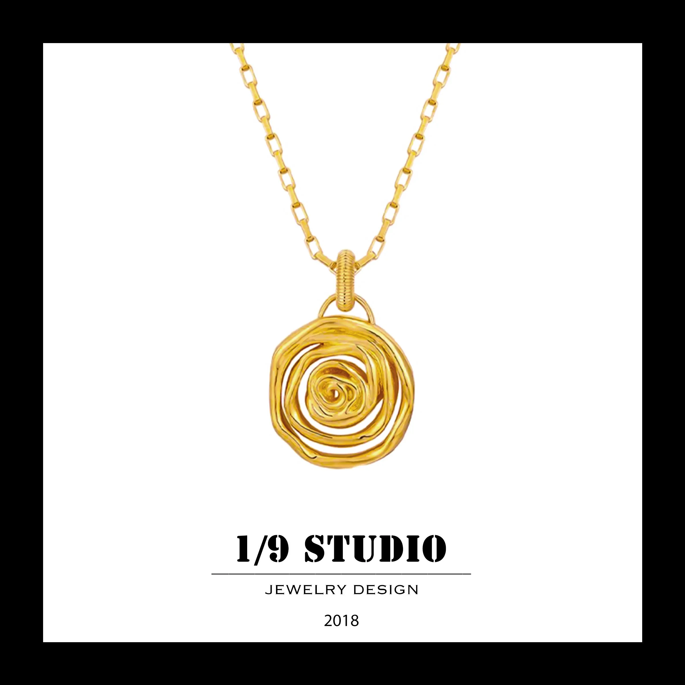 Handcrafted Spiral Rose Pendant 18K Gold Filled Stainless Steel Adjustable Necklace