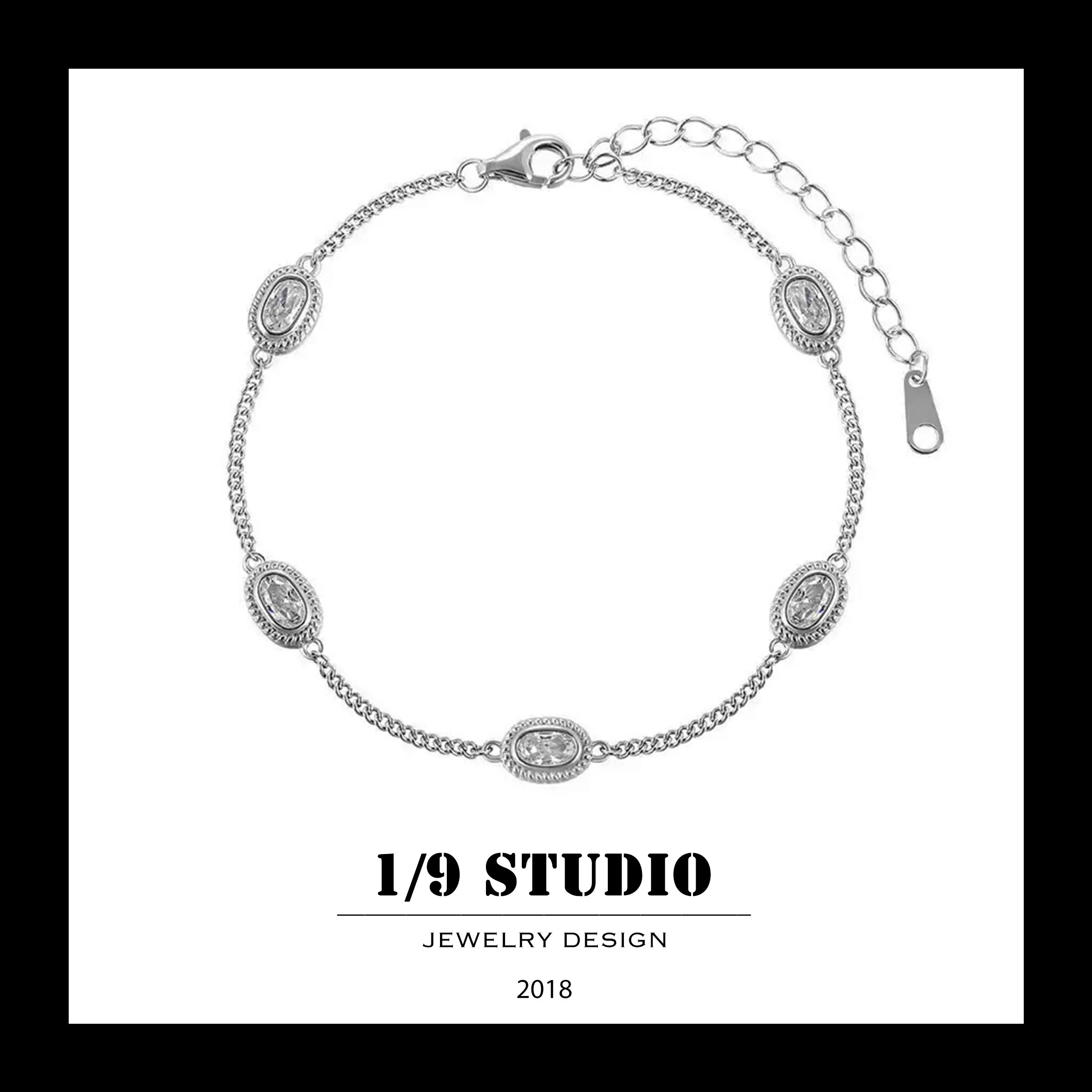 Oval Crystal 925 Sterling Silver Adjustable Bracelets
