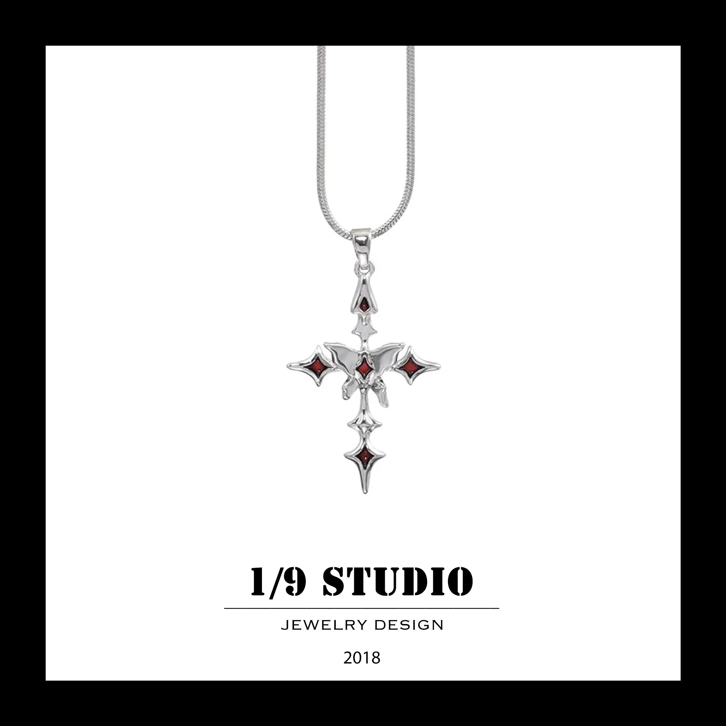 Silver Crimson Gothic Cross Silver Adjustable Necklace