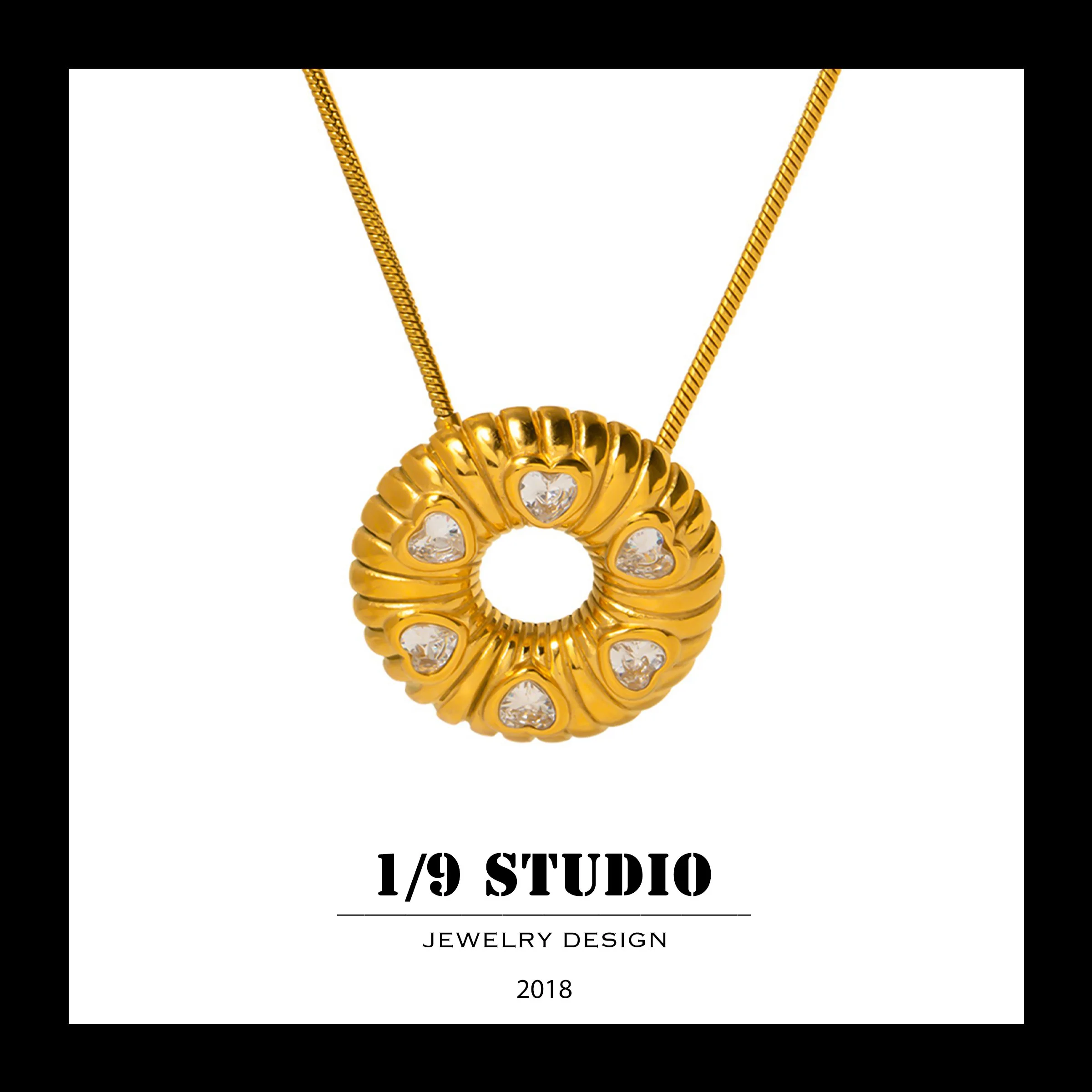 Golden Halo Heart Crystal 18K Gold Filled Stainless Steel Adjustable Necklace