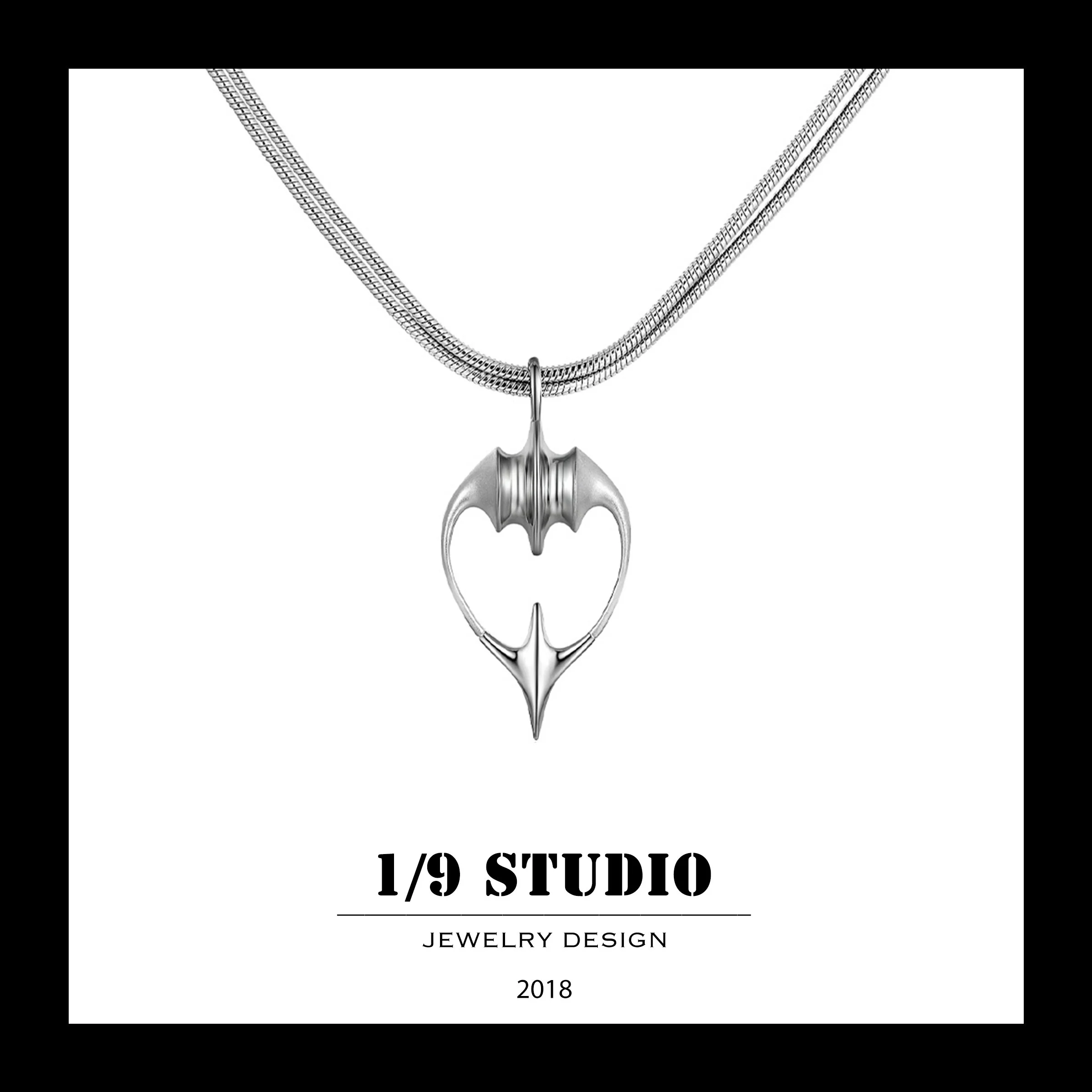 Silver Gothic Bat-Heart 925 Sterling Silver Adjustable Necklace