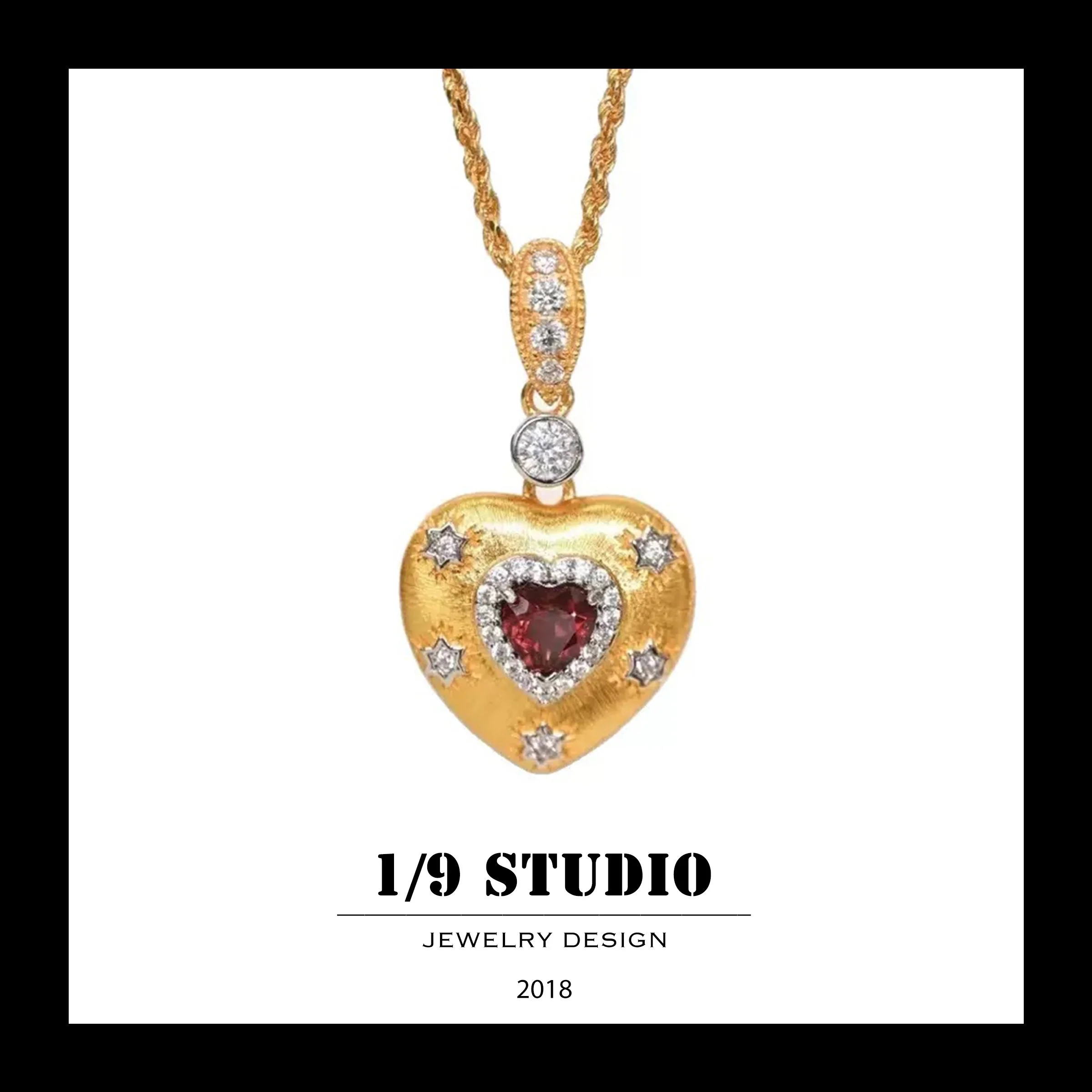 Garnet Heart Celestial Amulet 18K Gold Filled 925 Sterling Silver Adjustable Necklace