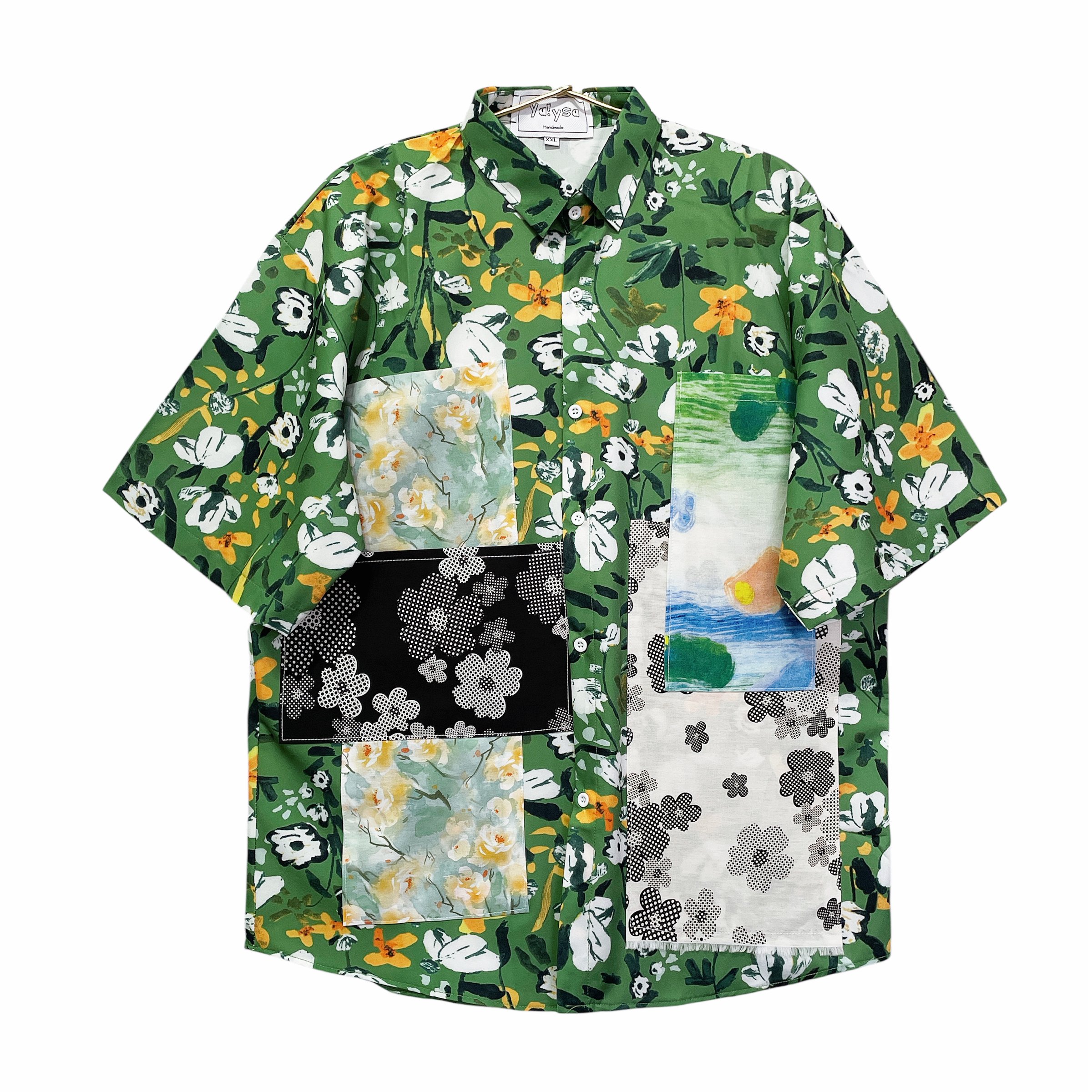 Handmade Short Sleeves Green Shirt