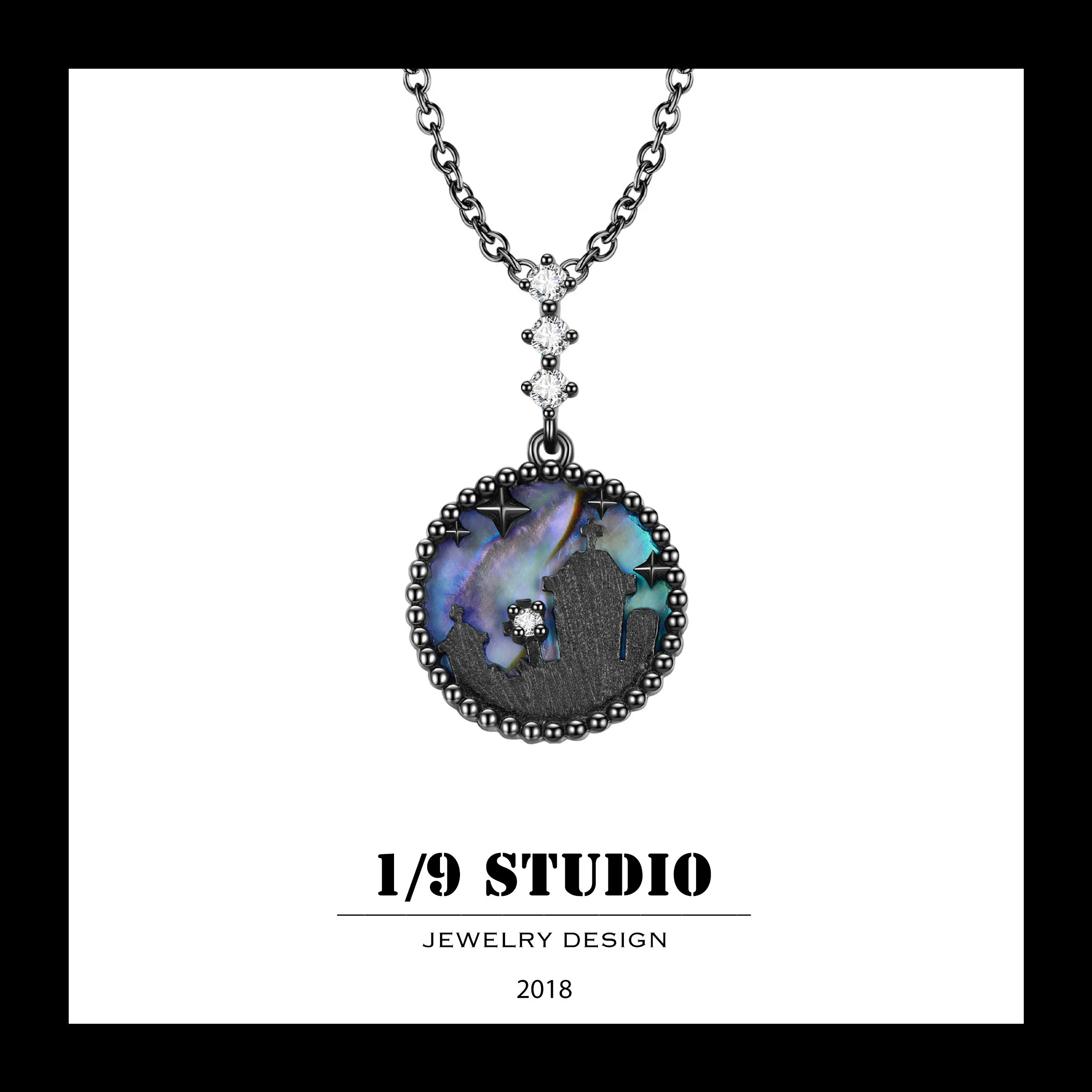 Gothic Nightfall Abalone Pendant 925 Sterling Silver Adjustable Necklace