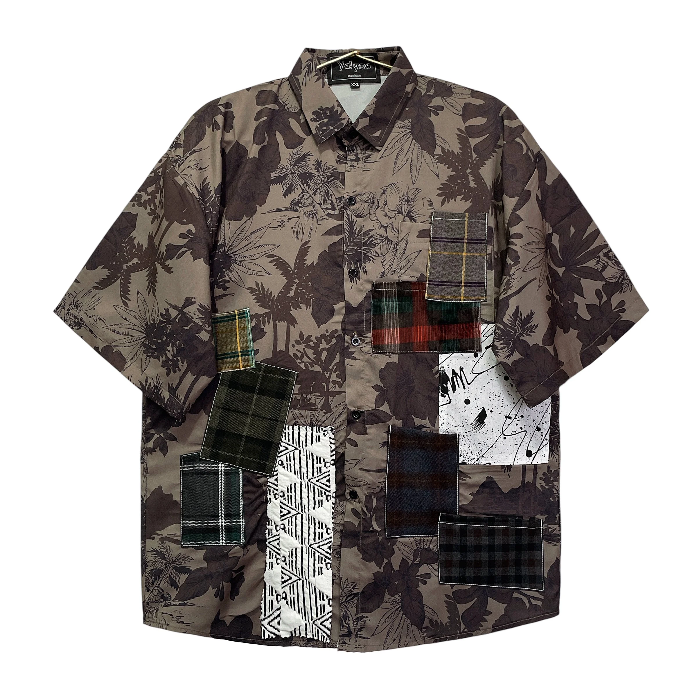 Handmade Short Sleeves Brown Shirt