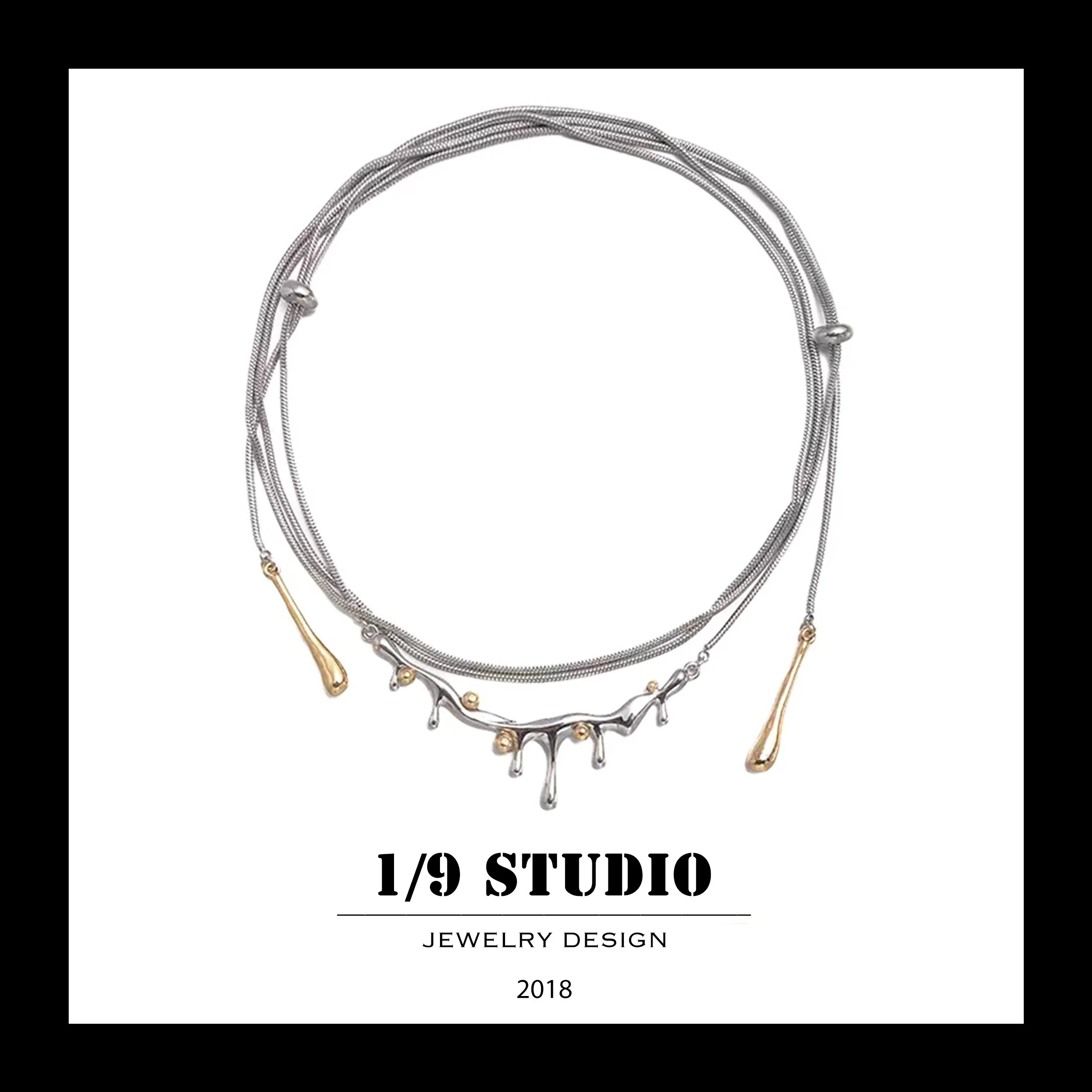 Silver & Gold Fluid Drip Multi-Layer 18K Gold Filled Stainless Steel Adjustable Necklace