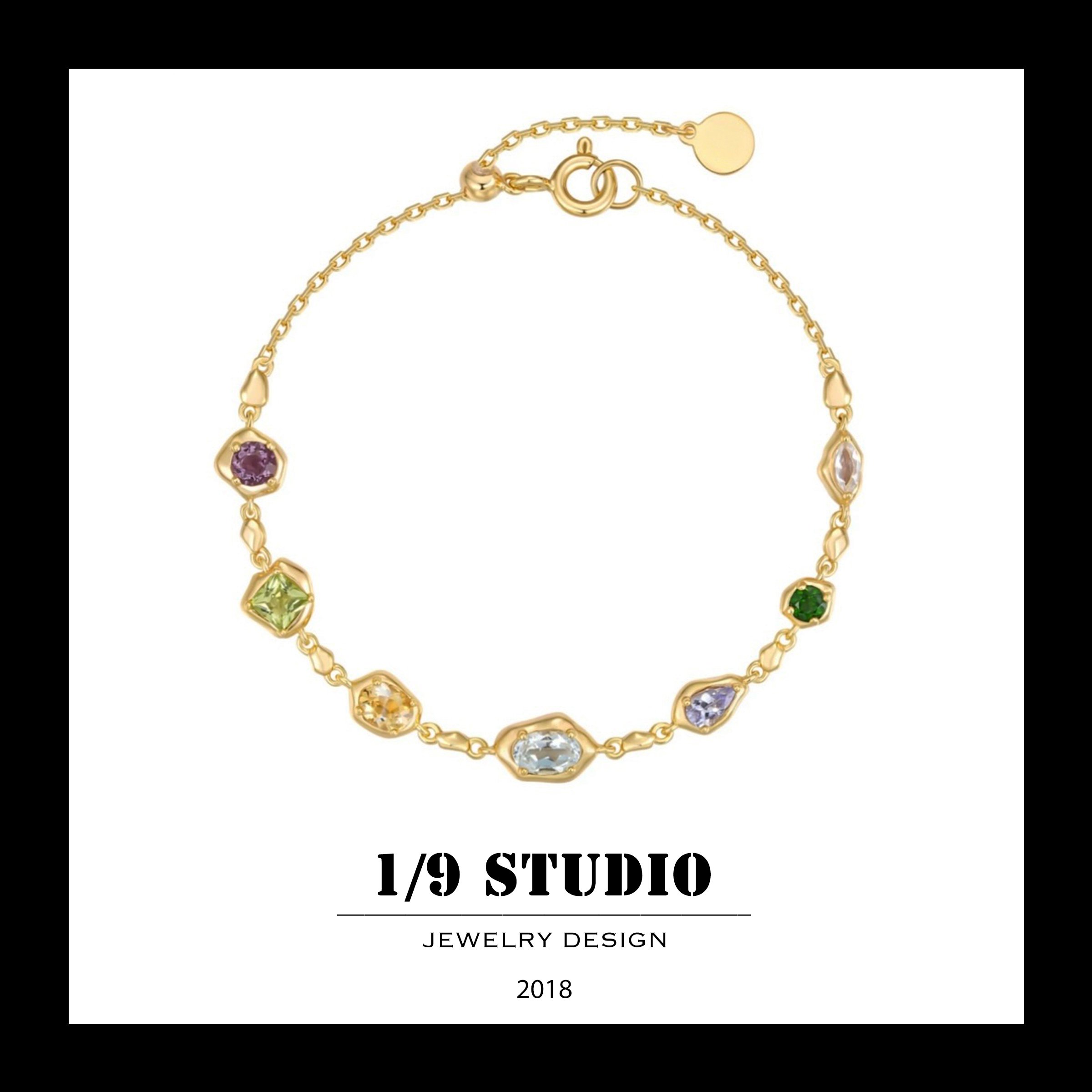 Irregular Cut Colorful Crystal 18K Gold Filled 925 Sterling Silver Adjustable Bracelets