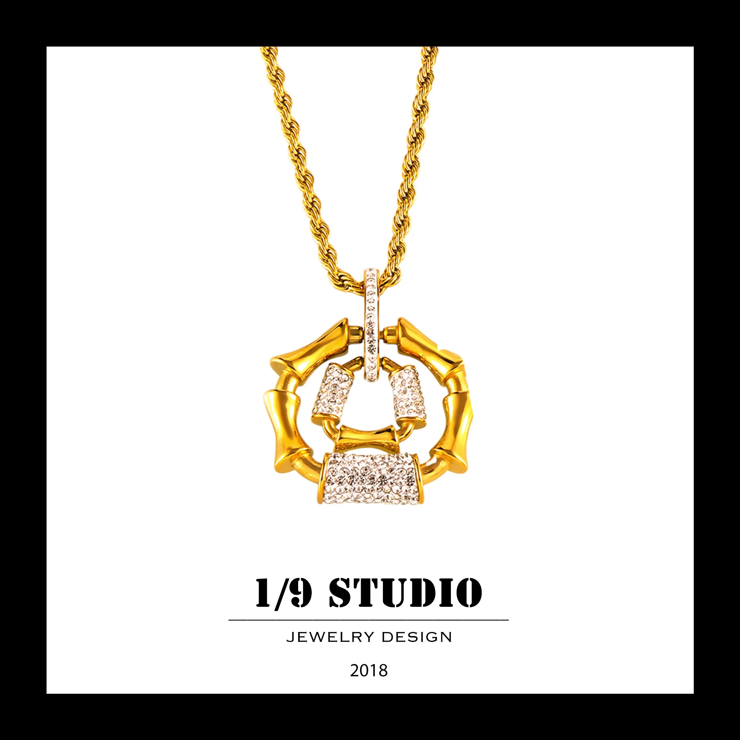 Bamboo Aurora Pavé Pendant 18K Gold Filled Stainless Steel Adjustable Necklace