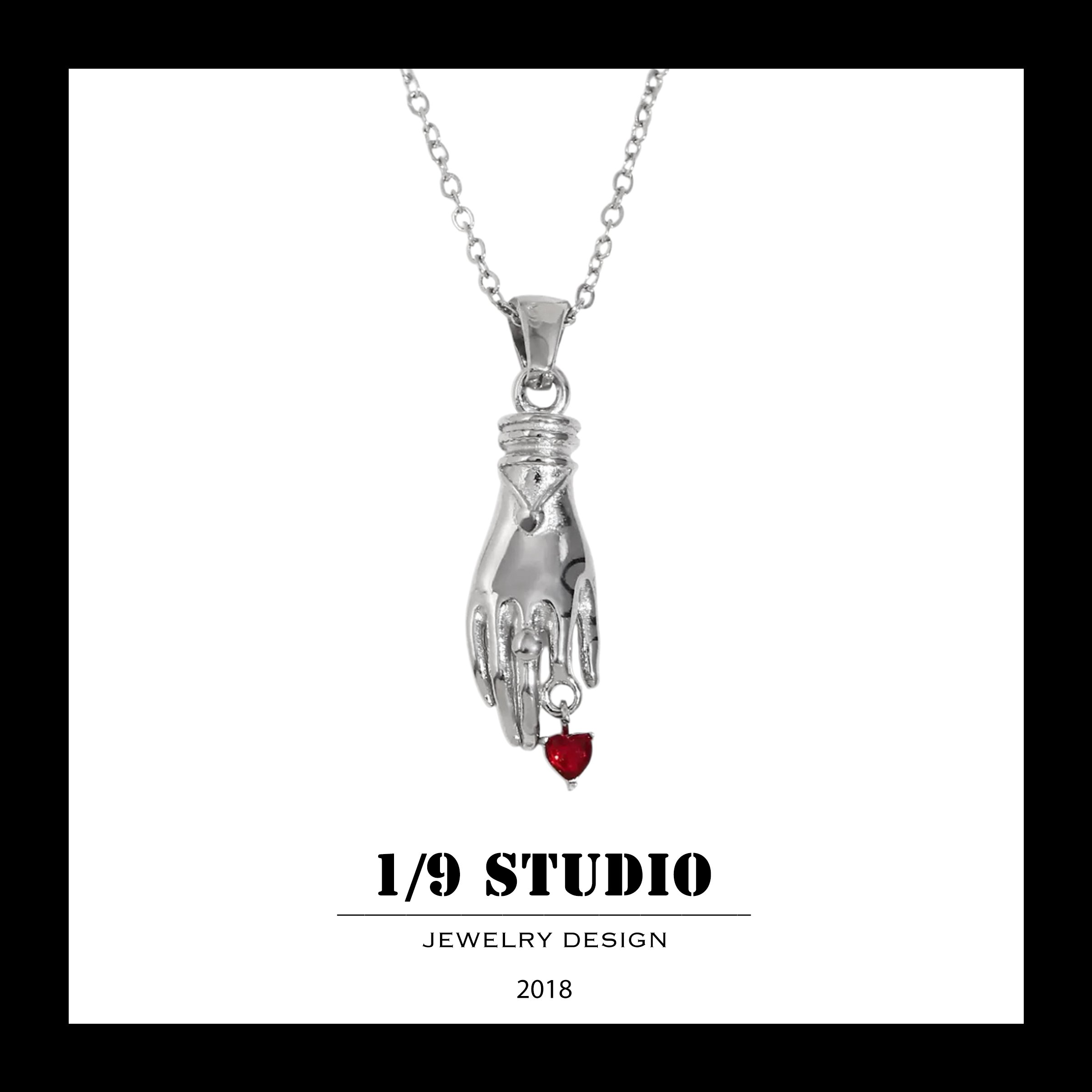 Silver Hand & Heart Drop Stainless Steel Adjustable Necklace