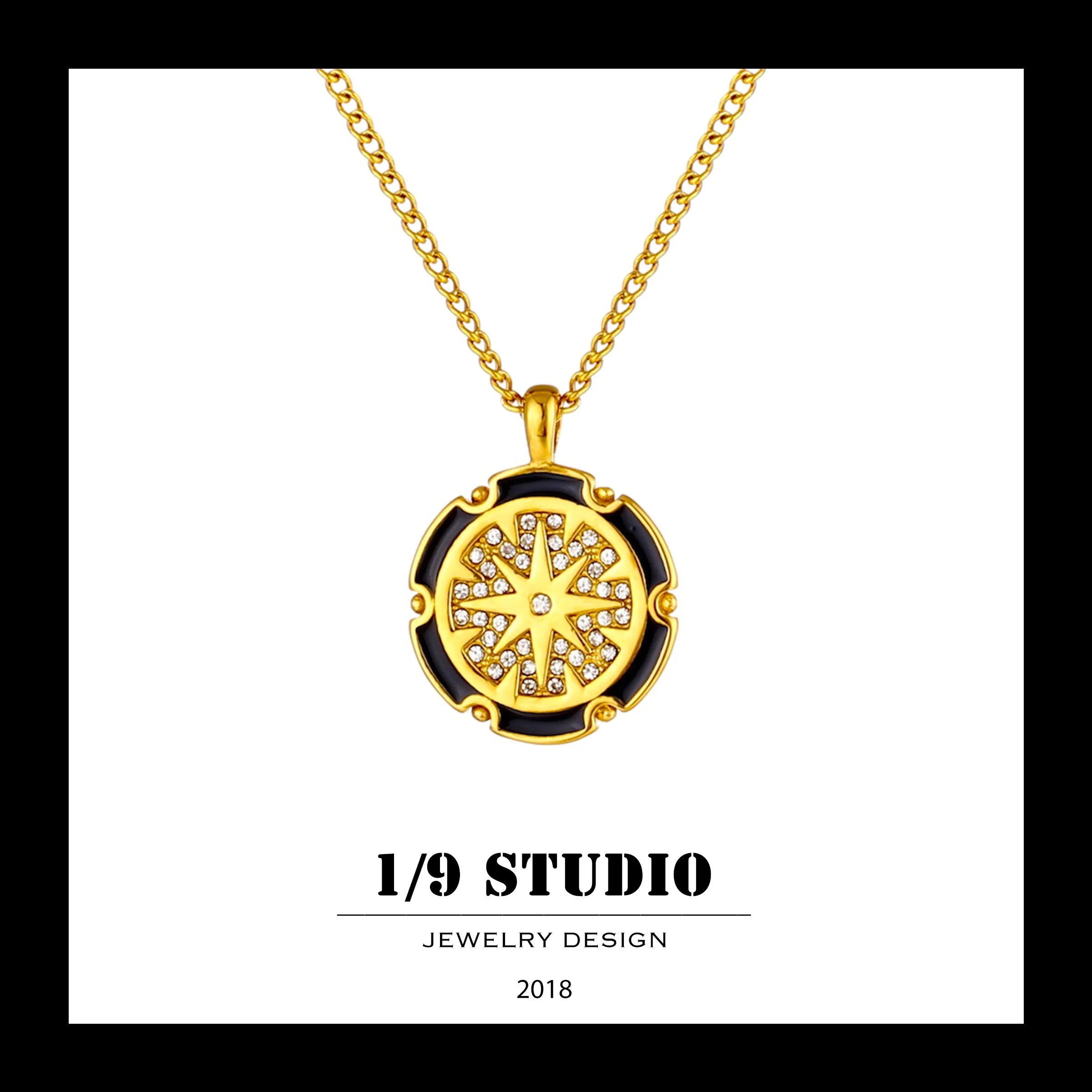 Radiant Sunburst Enamel Pendant 18K Gold Filled Stainless Steel Adjustable Necklace