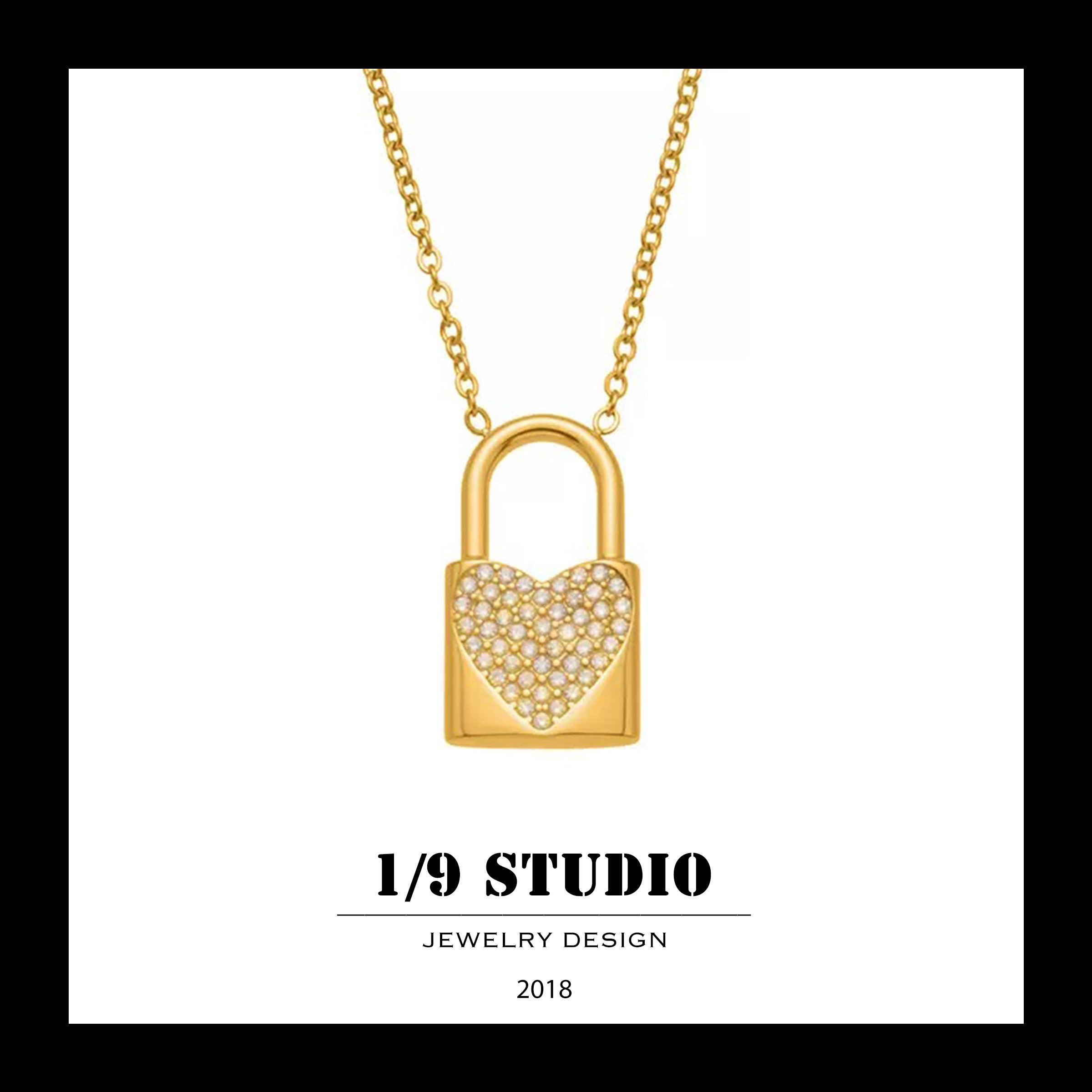 Gold Pavé Love Padlock Pendant 18K Gold Filled Stainless Steel Adjustable Necklace