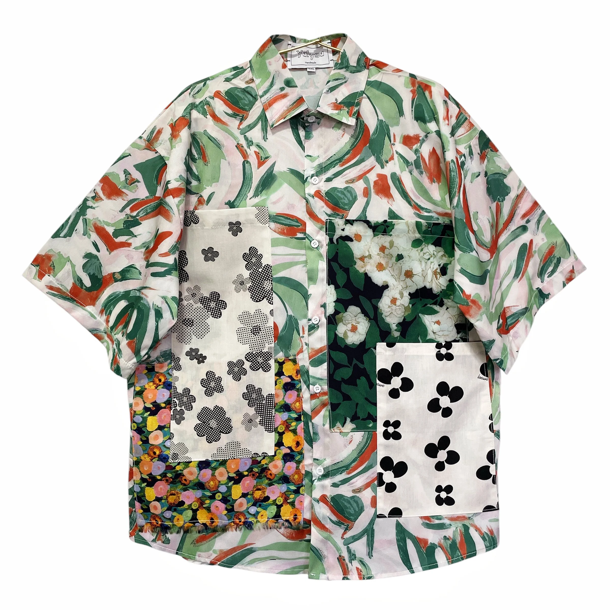 Handmade Short Sleeves Green Shirt