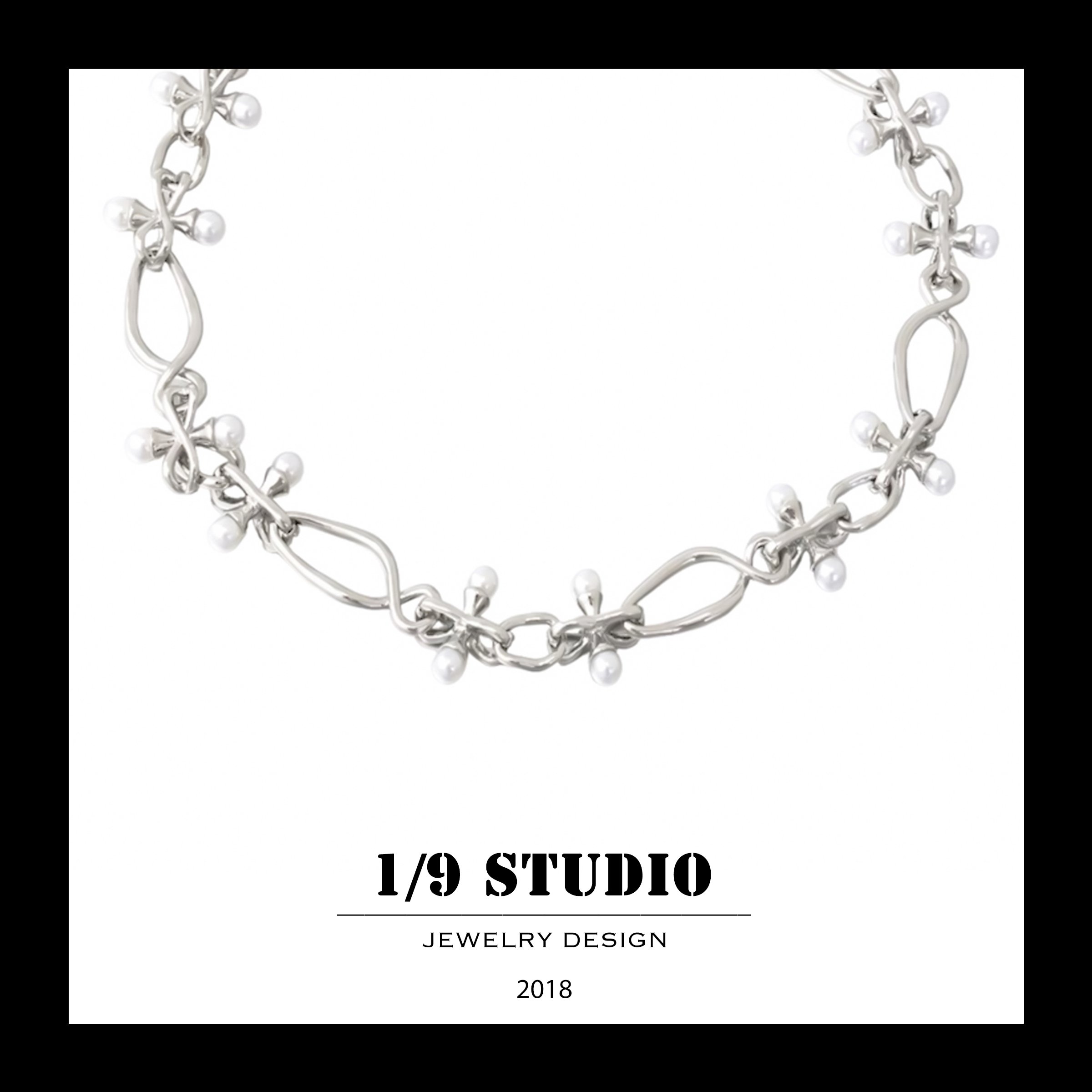 Pearl Cluster Ripple Chain 18K White Gold Filled Silver Adjustable Necklace