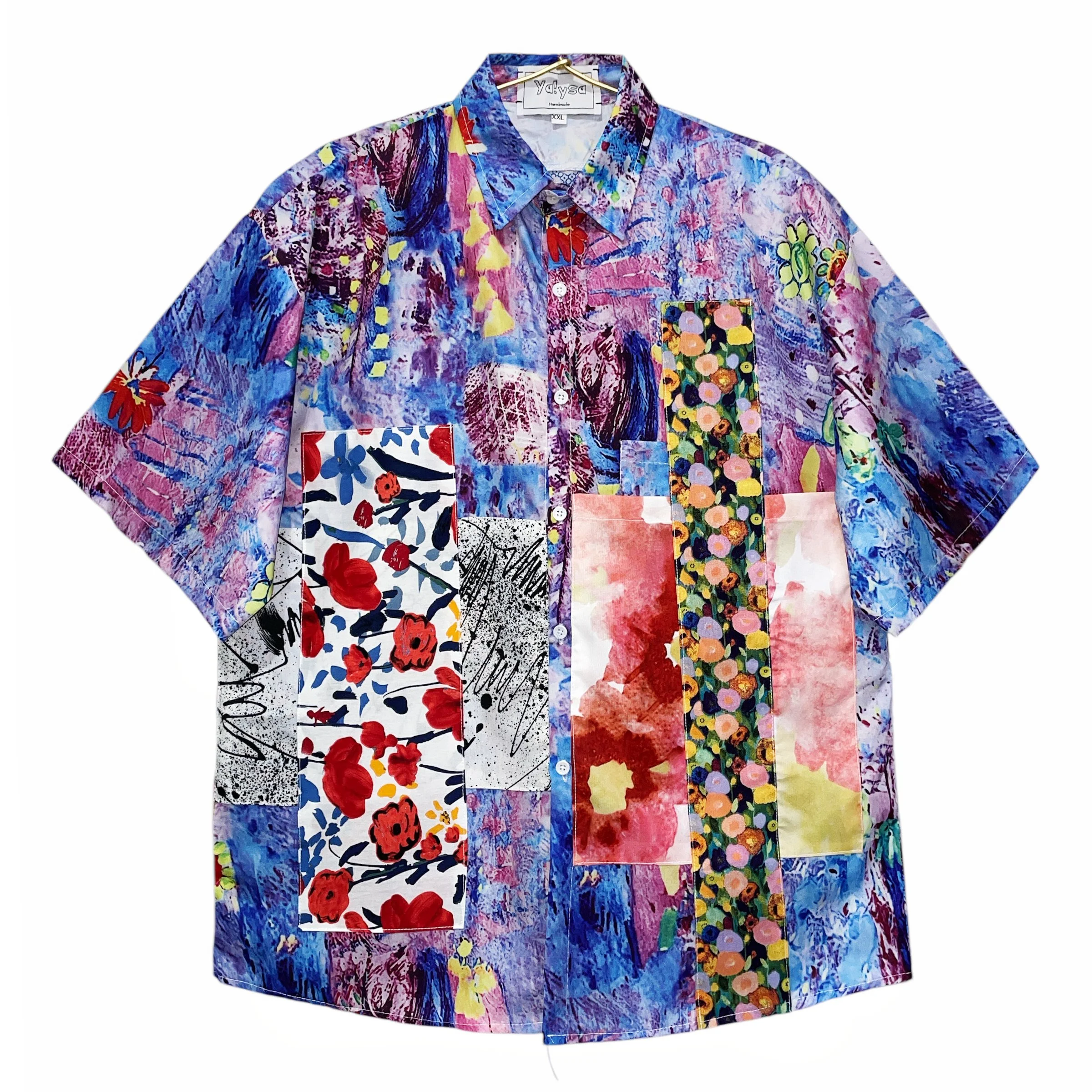 Handmade Short Sleeves Blue Shirt